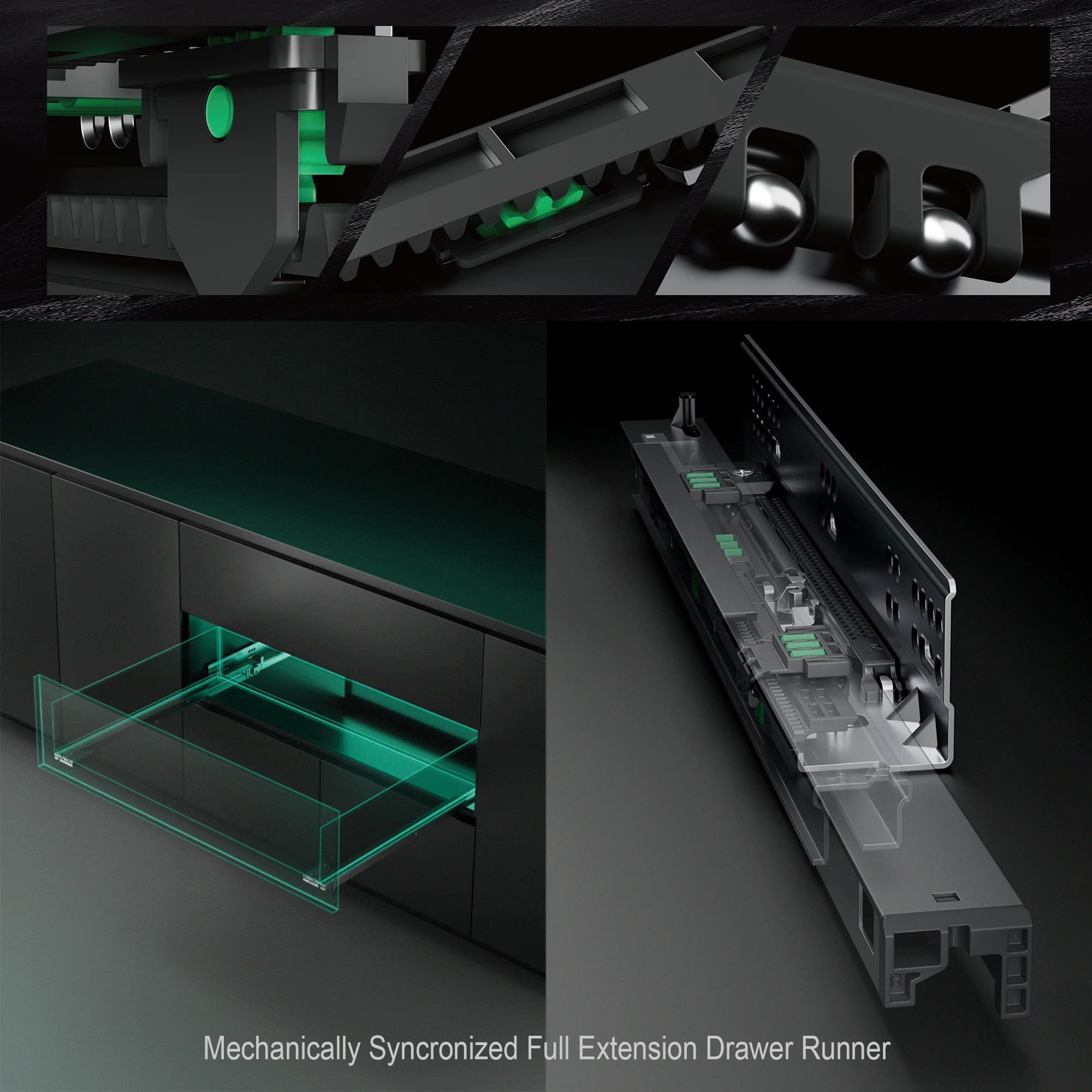 Undermount Drawer Runners 300mm - Soft Close, Full Extension - 290mm Drawer Length – showing the soft-close mechanism