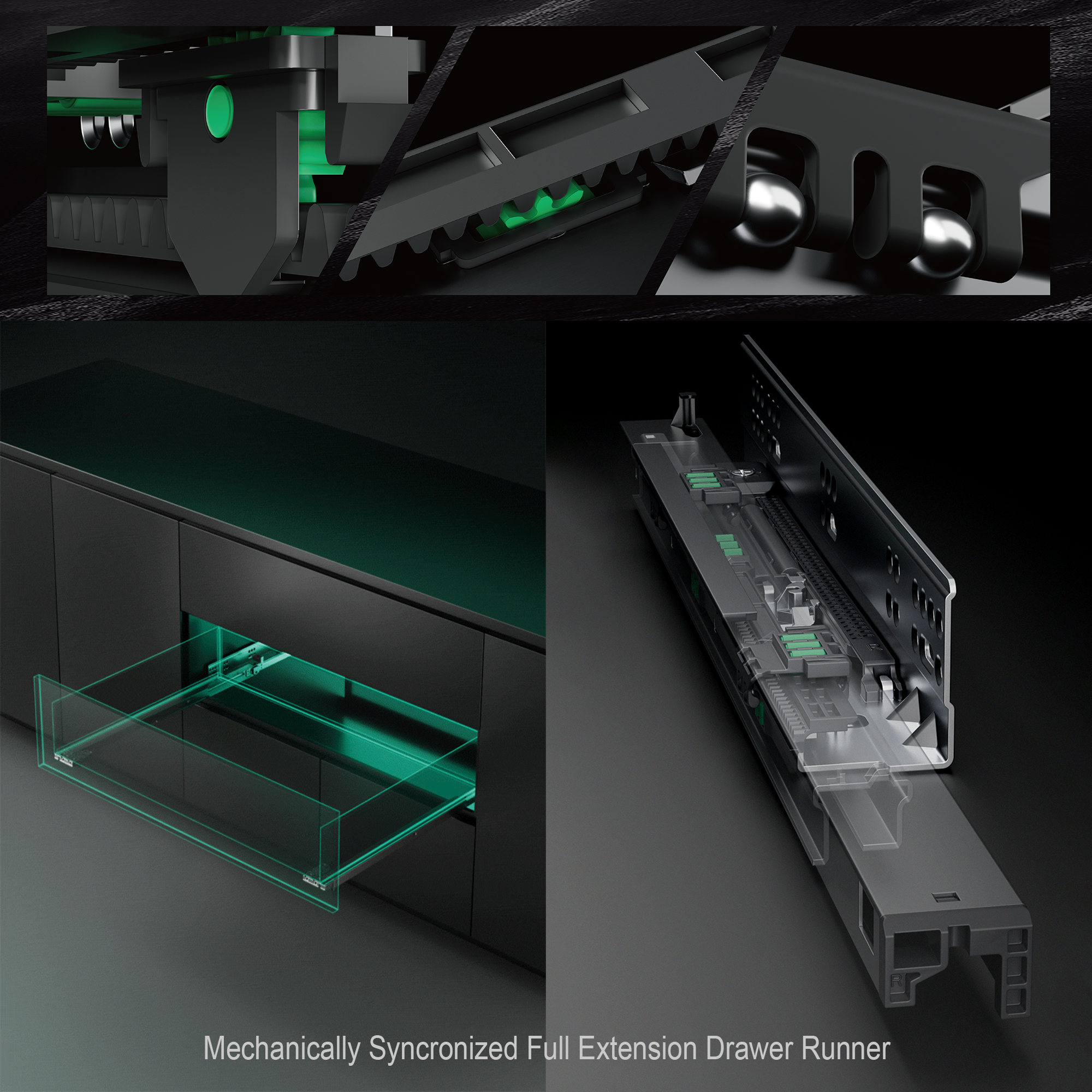 Undermount Drawer Runners 600mm - Soft Close, Full Extension - 590mm Drawer Length