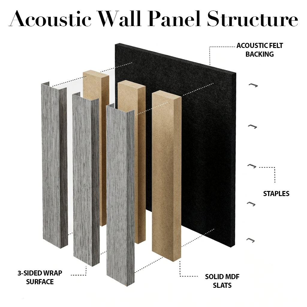 Acoustic Slat Wood Wall Panel - Grey - 1200 - 2 Pack