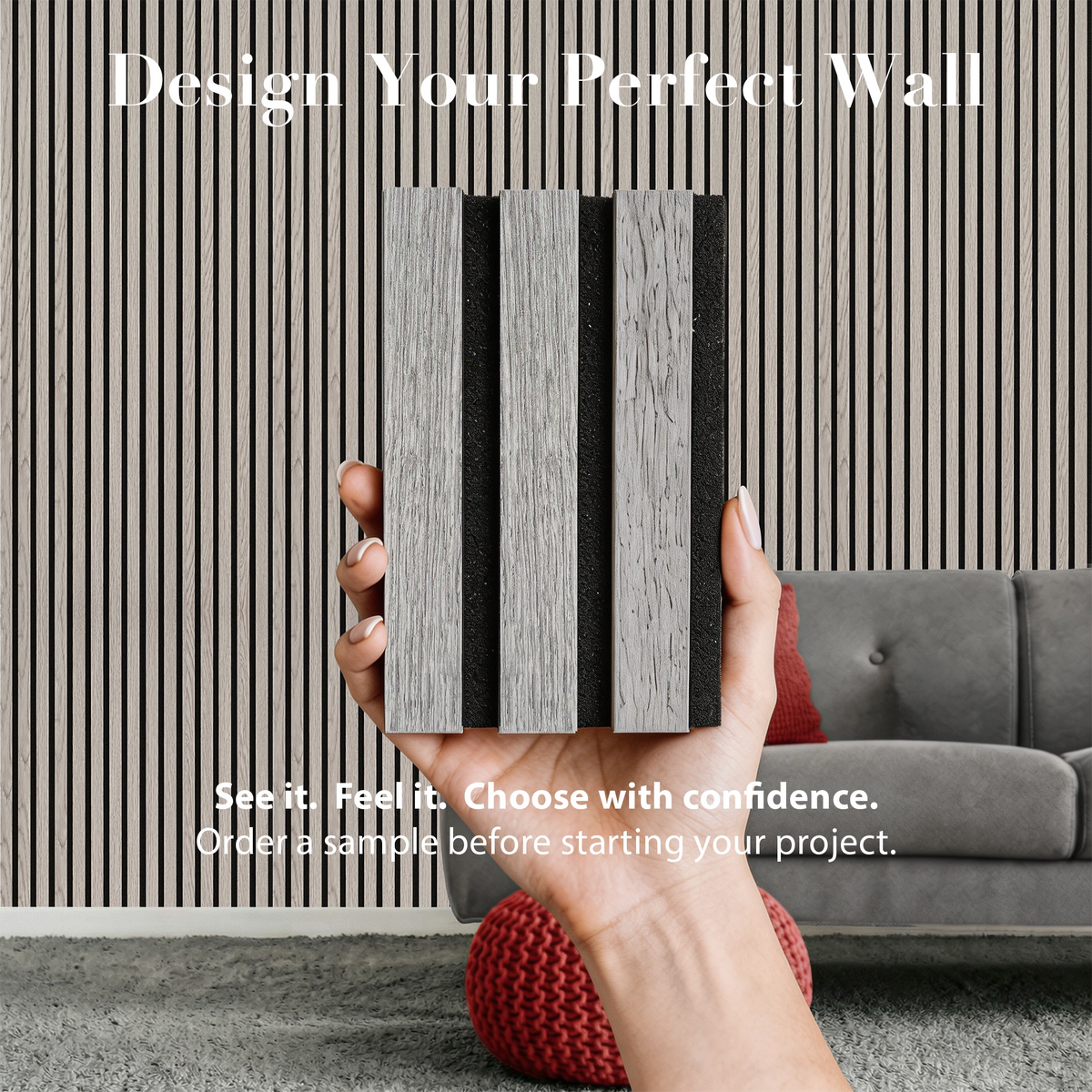 Acoustic Slat Wood Wall Panel - Grey Oak - SAMPLE – view 2