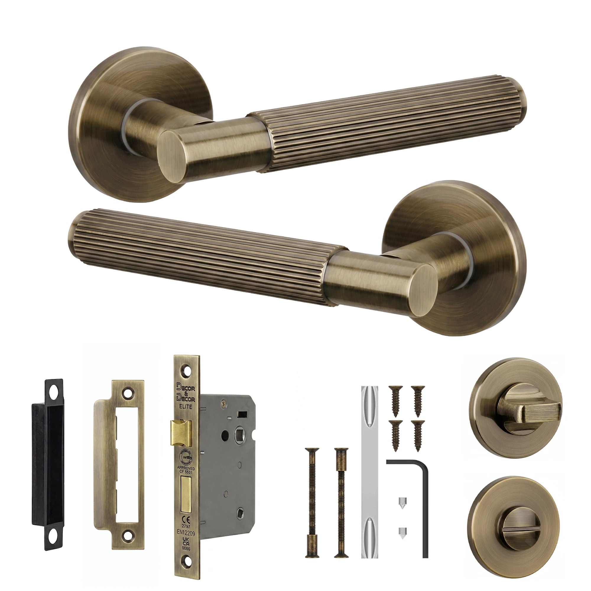 Hera Antique Brass Bathroom Door Handles - Bathroom Kit