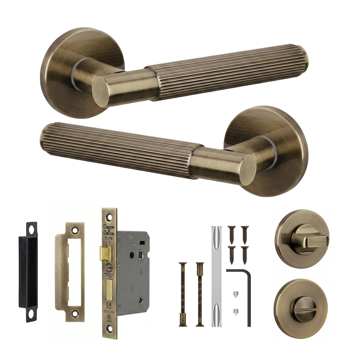 Hera Antique Brass Bathroom Door Lever Handles - Bathroom Kit 76mm