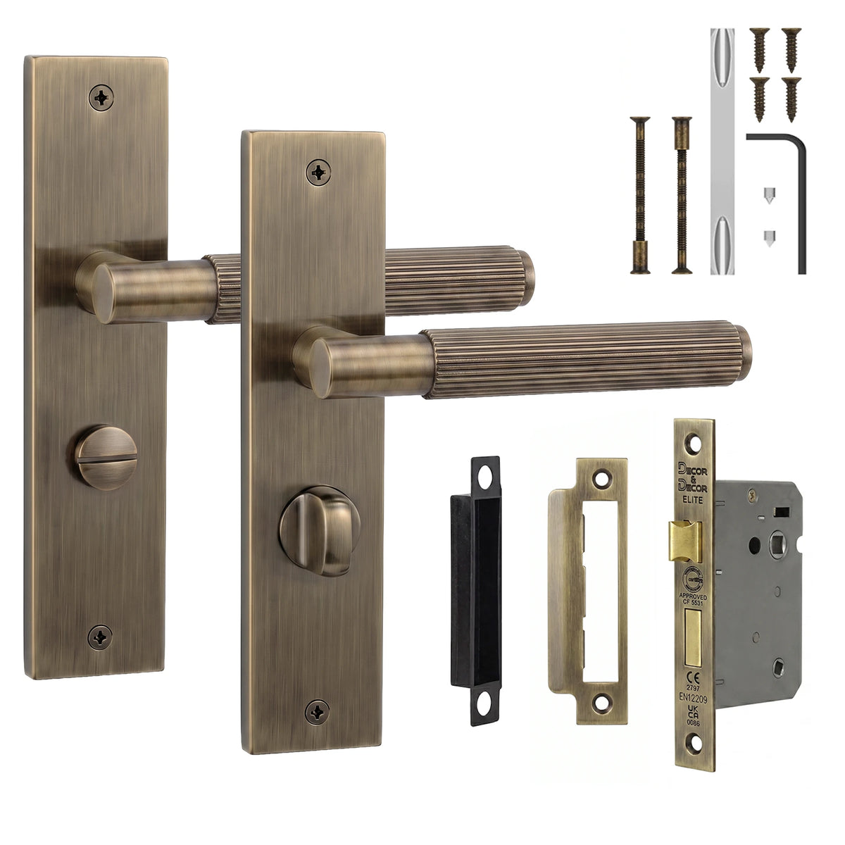 Hera Antique Brass Bathroom Door Handles on Backplate - Bathroom Kit