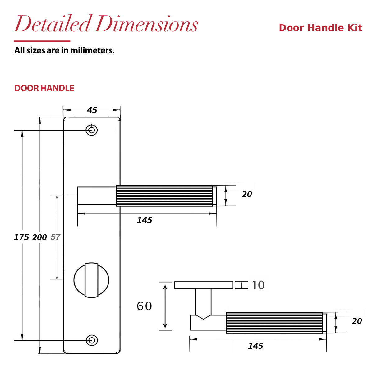 Hera Matt Black Door Lever Handles on Backplate – dimensions and measurements diagram