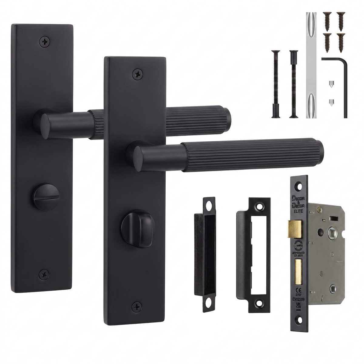 Hera Matt Black Bathroom Door Lever Handles on Backplate - Bathroom Kit 76mm