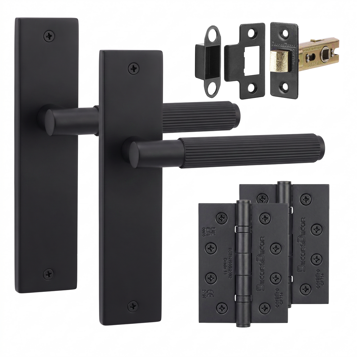 Hera Matt Black Passage Door Lever Handles on Backplate - Hinge Kit 102mm