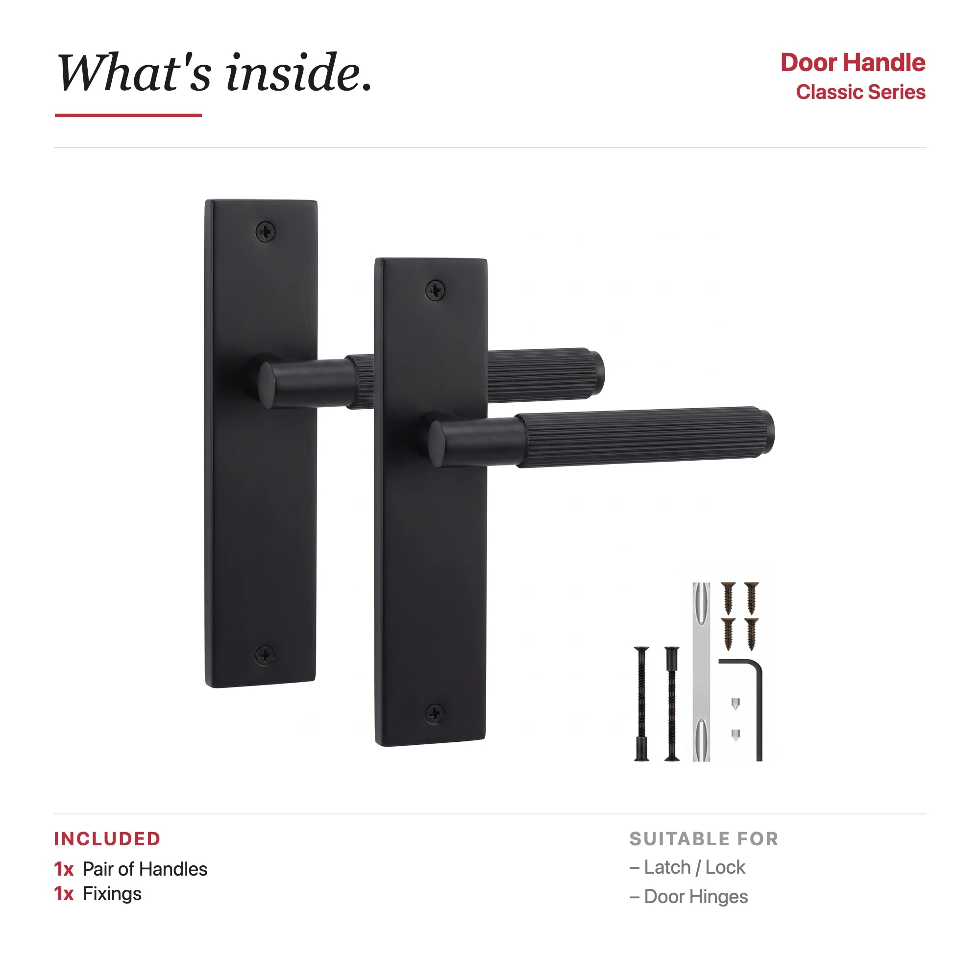 Hera Door Handle on Backplate – showing what's included in the box