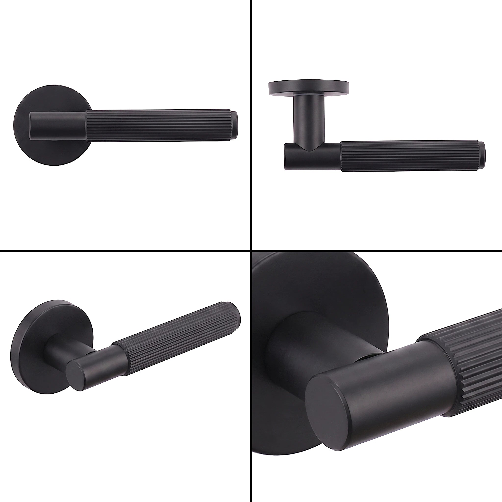 Hera Internal Door Handles - Matt Black – shown from multiple angles