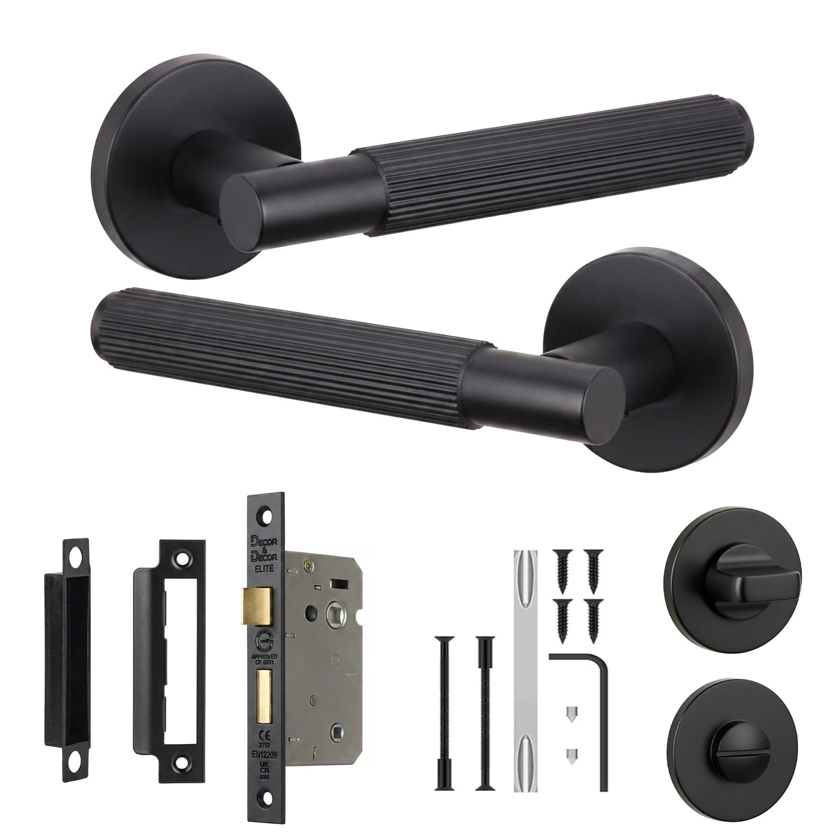 Hera Matt Black Bathroom Door Handles - Bathroom Kit