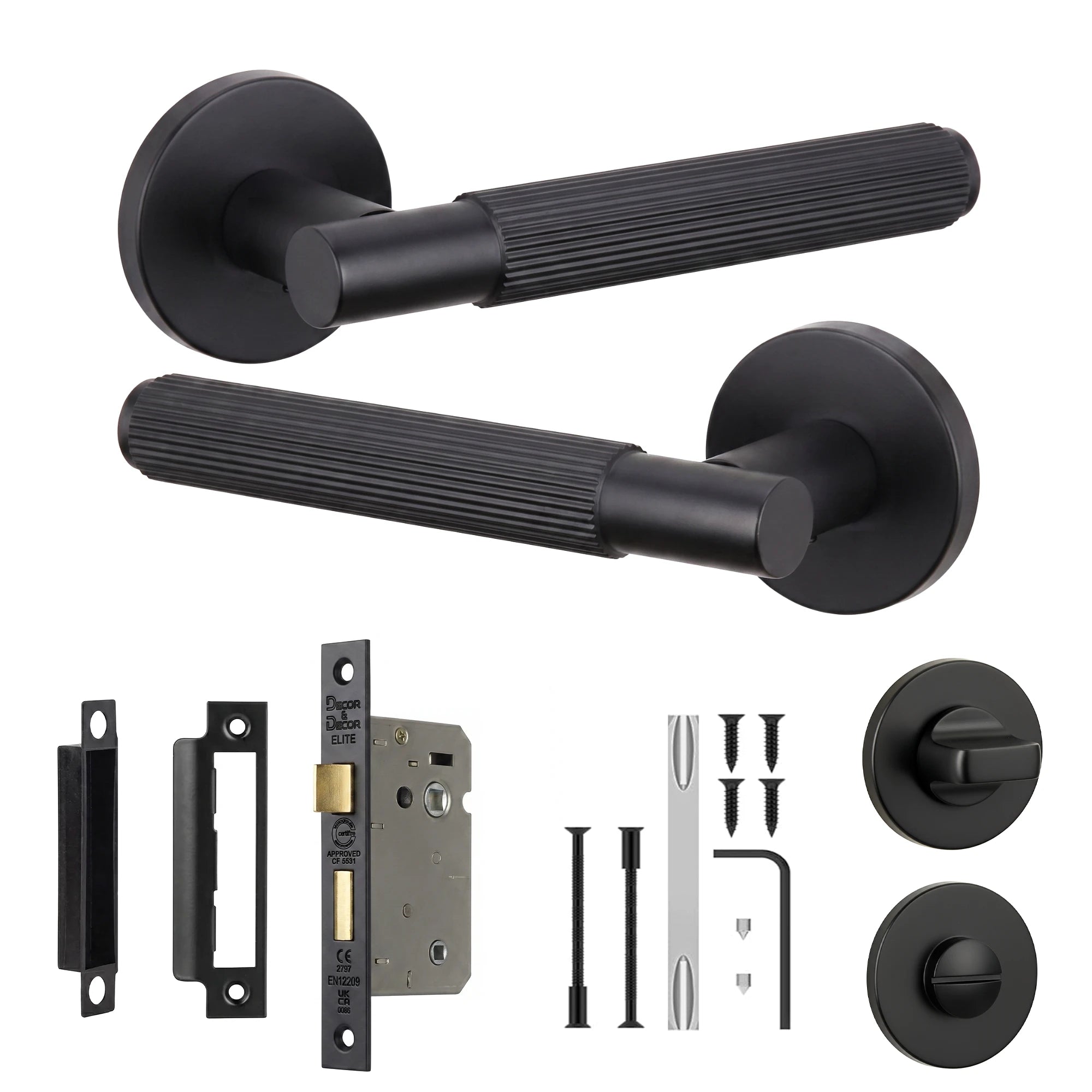 Hera Matt Black Bathroom Door Handles - Bathroom Kit