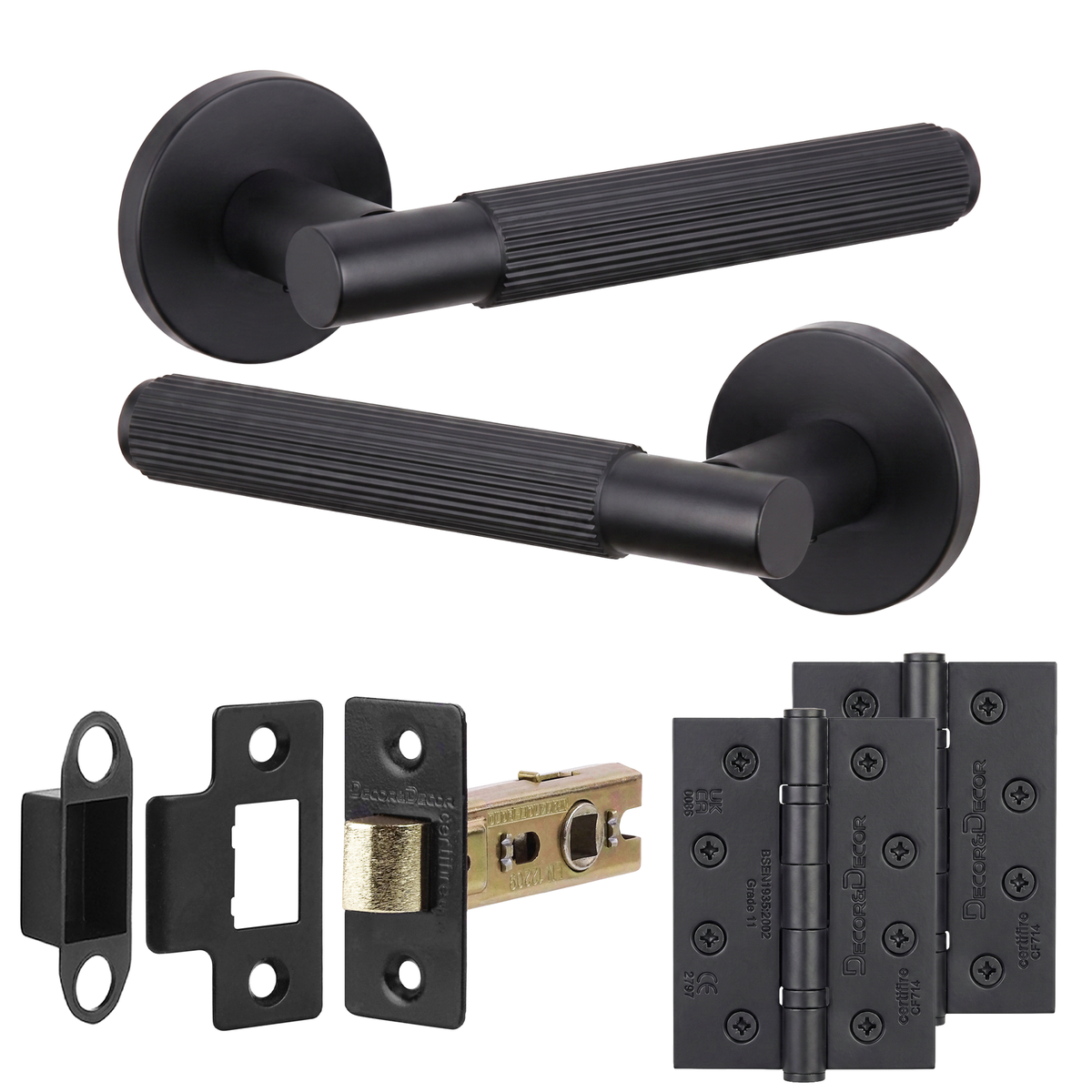 Hera Matt Black Passage Door Lever Handles - Hinge Kit 102mm
