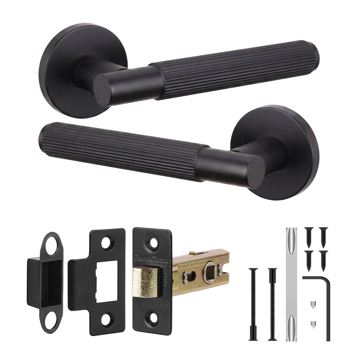 Hera Matt Black Passage Door Lever Handles - Latch Kit 76mm