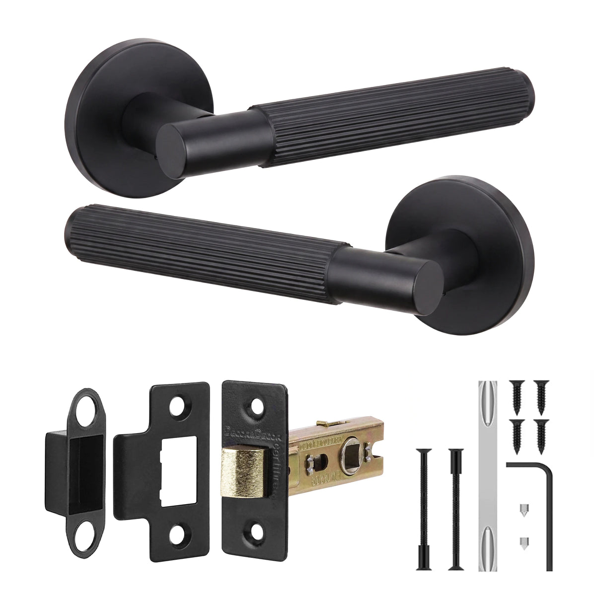 Hera Matt Black Passage Door Handles - Latch Kit Set