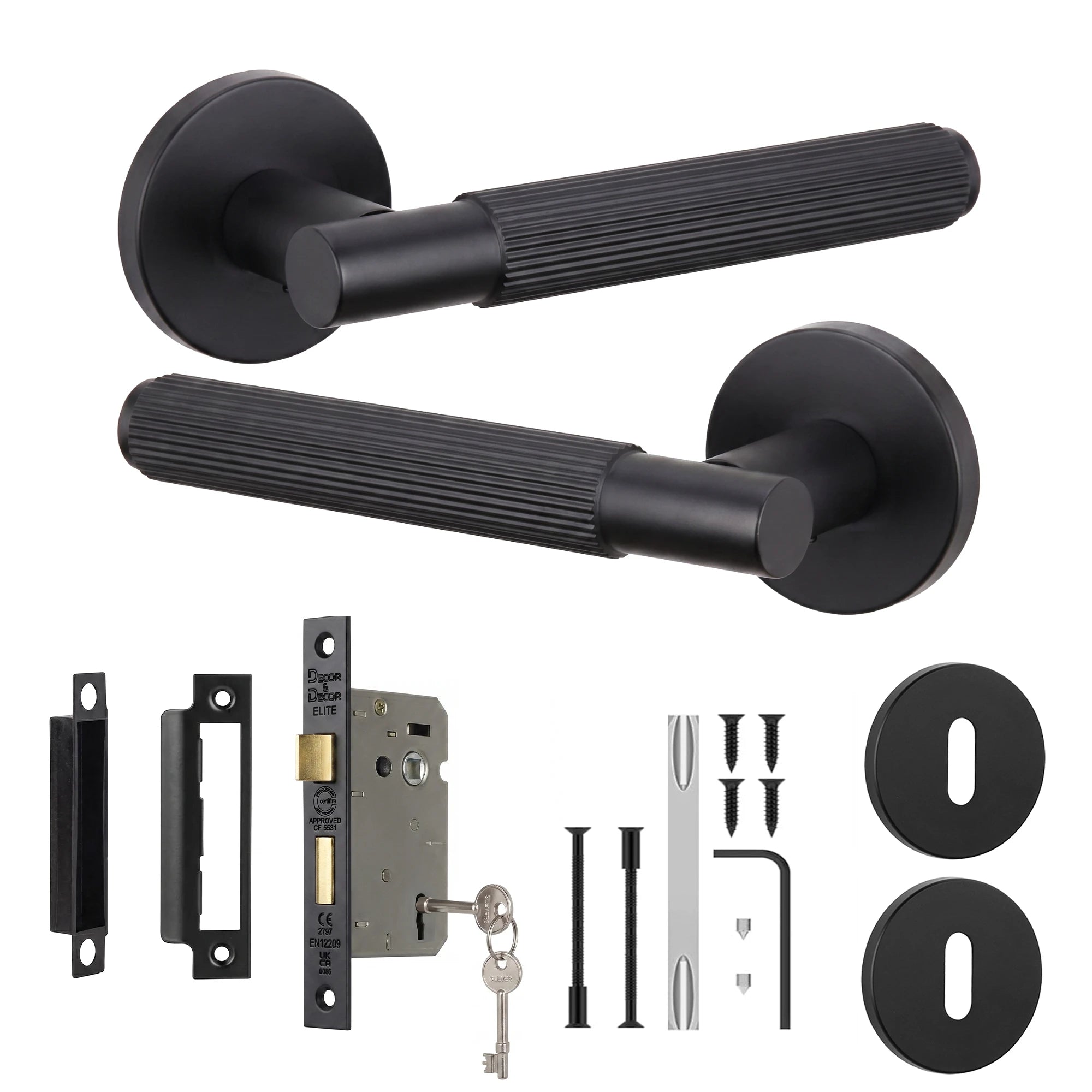 Hera Matt Black Privacy Door Handles - Sash Lock Kit Set