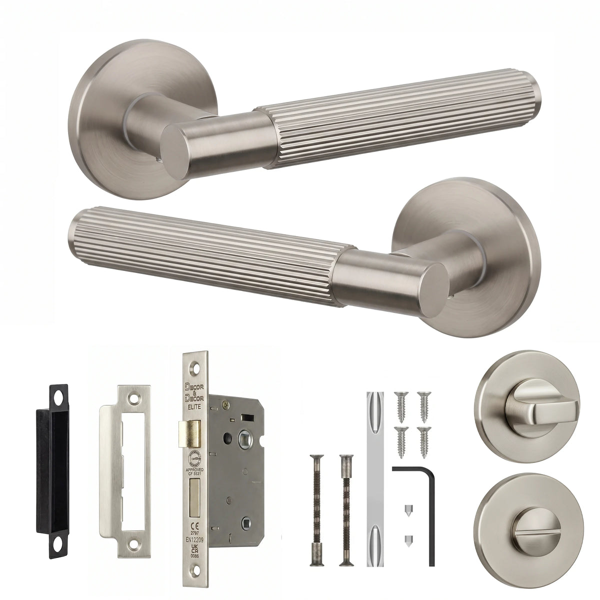 Hera Satin Nickel Bathroom Door Handles - Bathroom Kit