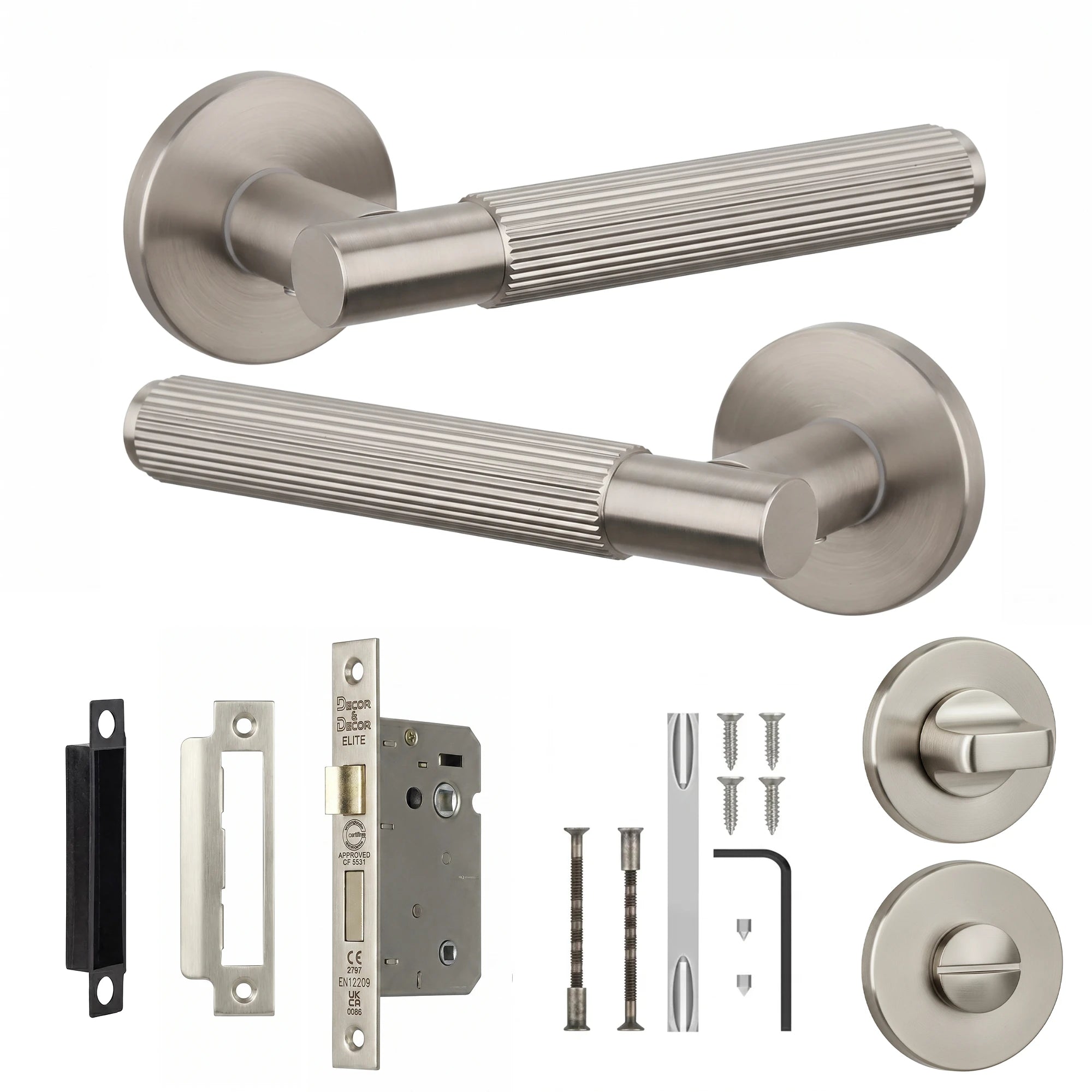 Hera Satin Nickel Bathroom Door Handles - Bathroom Kit