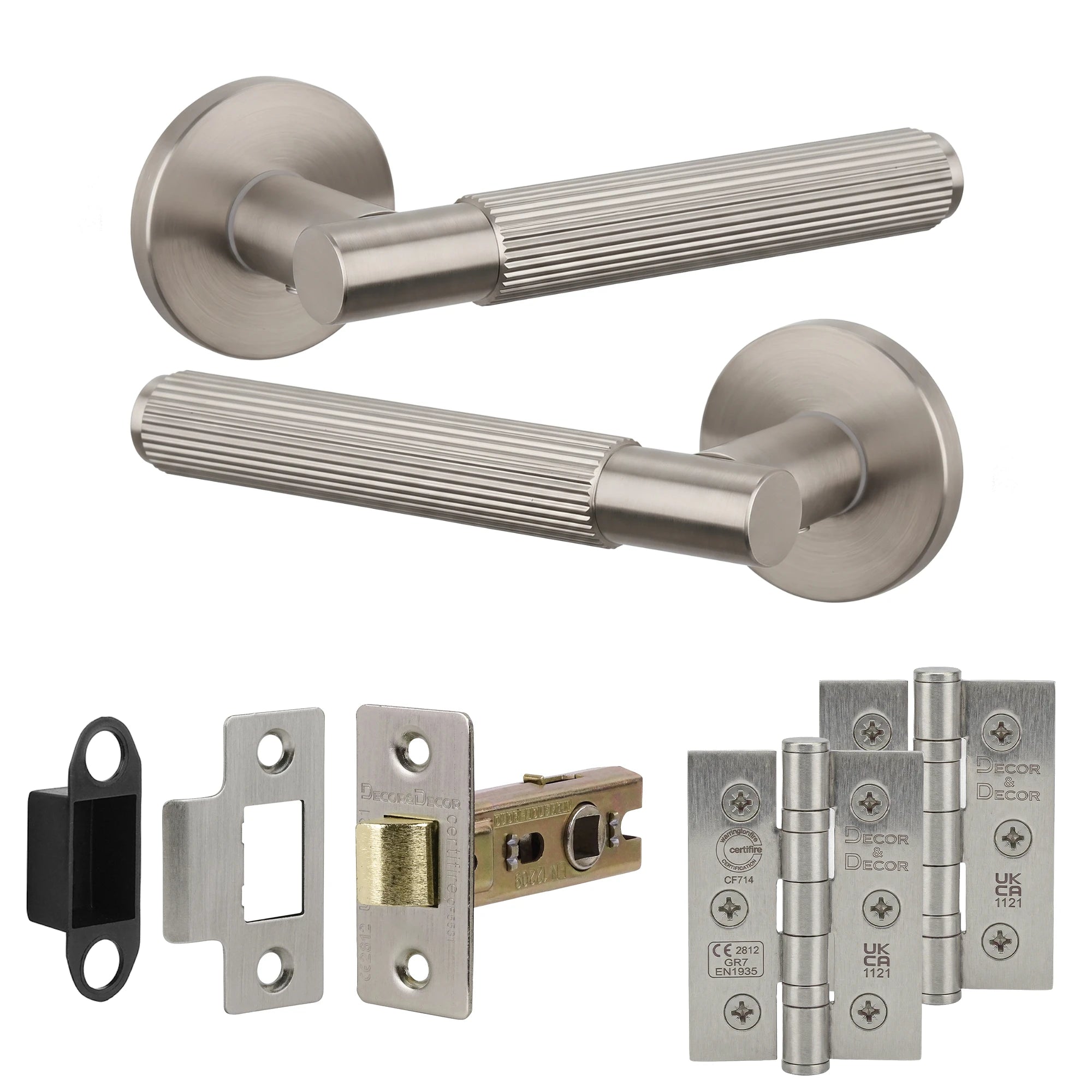 Hera Satin Nickel Passage Door Handles - Latch and Hinge Set