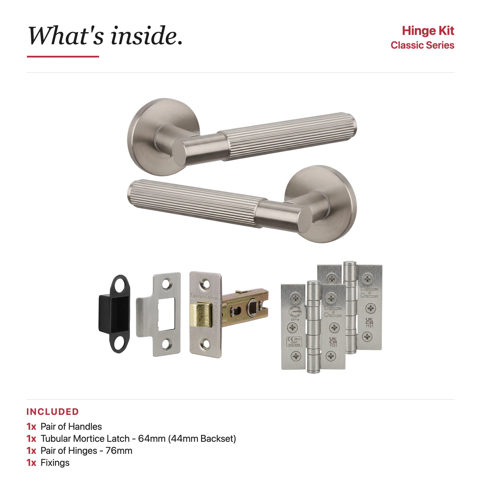 Hera Satin Nickel Passage Door Handles – showing what's included in the box