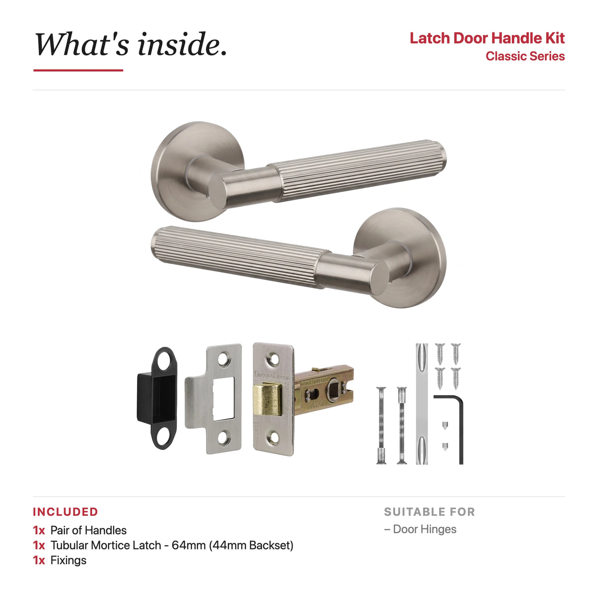 Hera Satin Nickel Passage Door Handles – showing what's included in the box