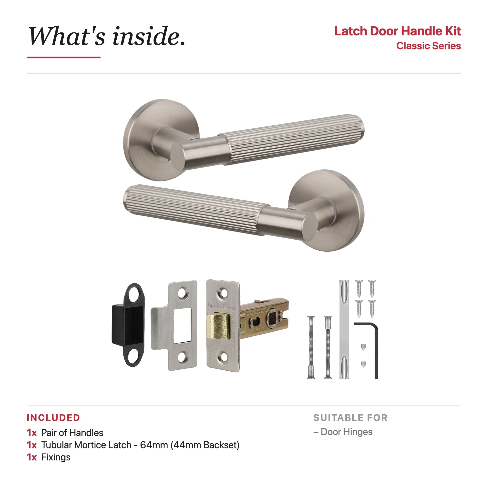 Hera Satin Nickel Passage Door Handles – showing what's included in the box