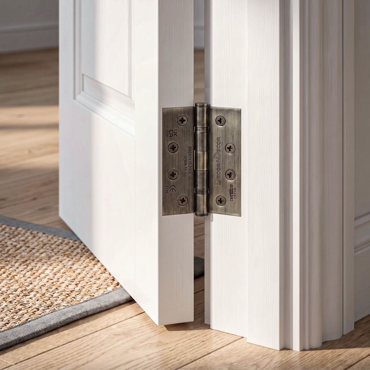 Ball Bearing Fire Rated Door Hinges - 102mm - Pair - Antique Brass – in a styled room setting