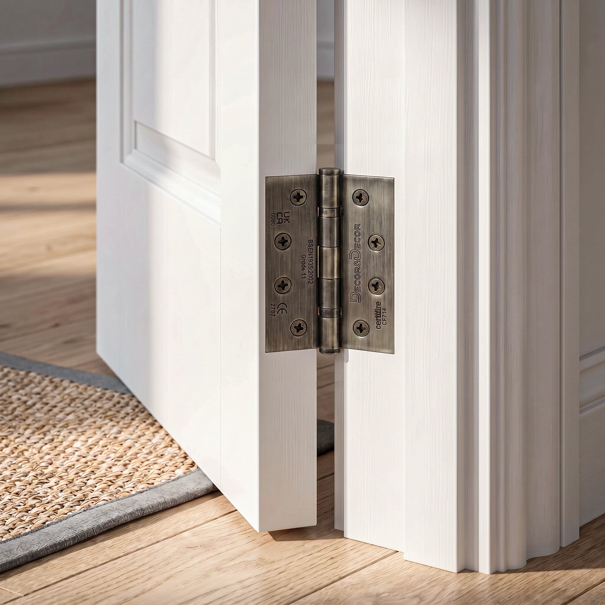 Ball Bearing Fire Rated Door Hinges - 102mm - Pair - Antique Brass – in a styled room setting