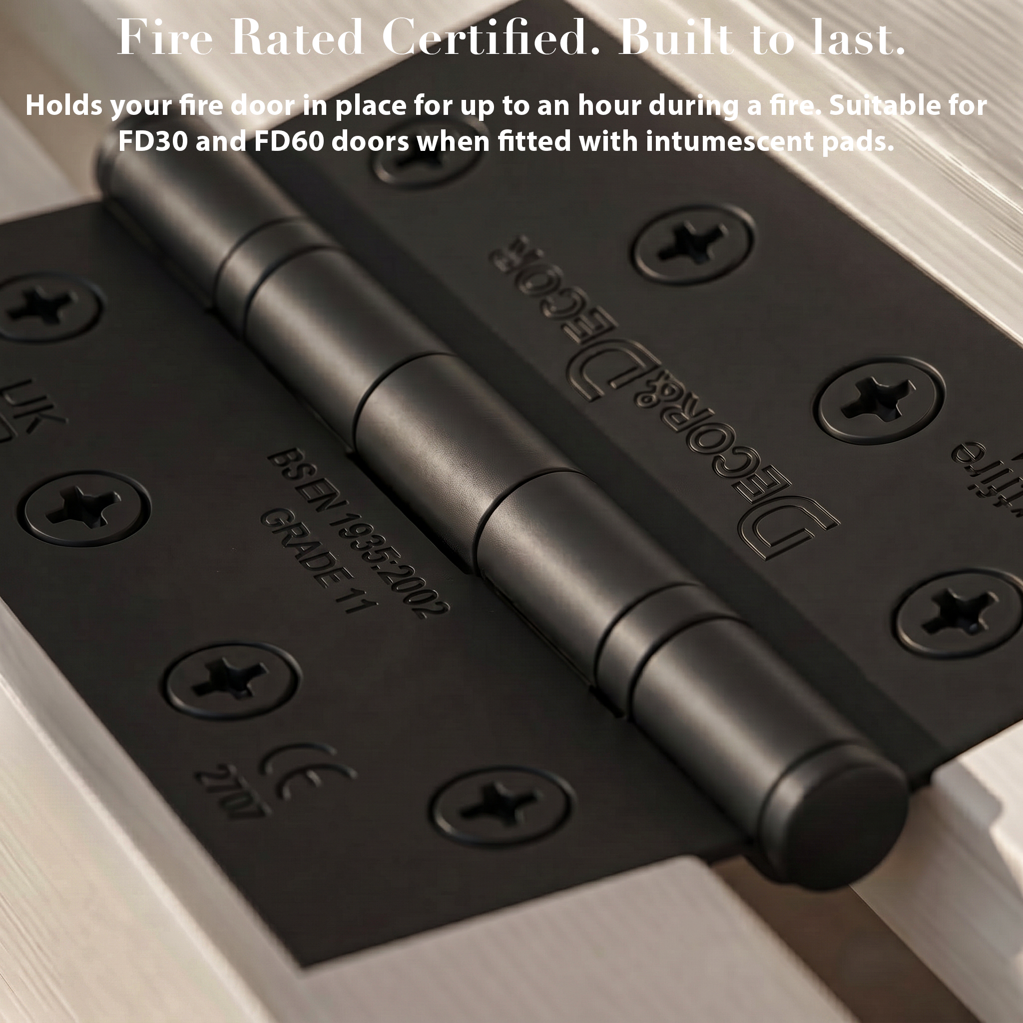 Ball Bearing Fire Rated Door Hinges - 102mm - Pair - Matt Black