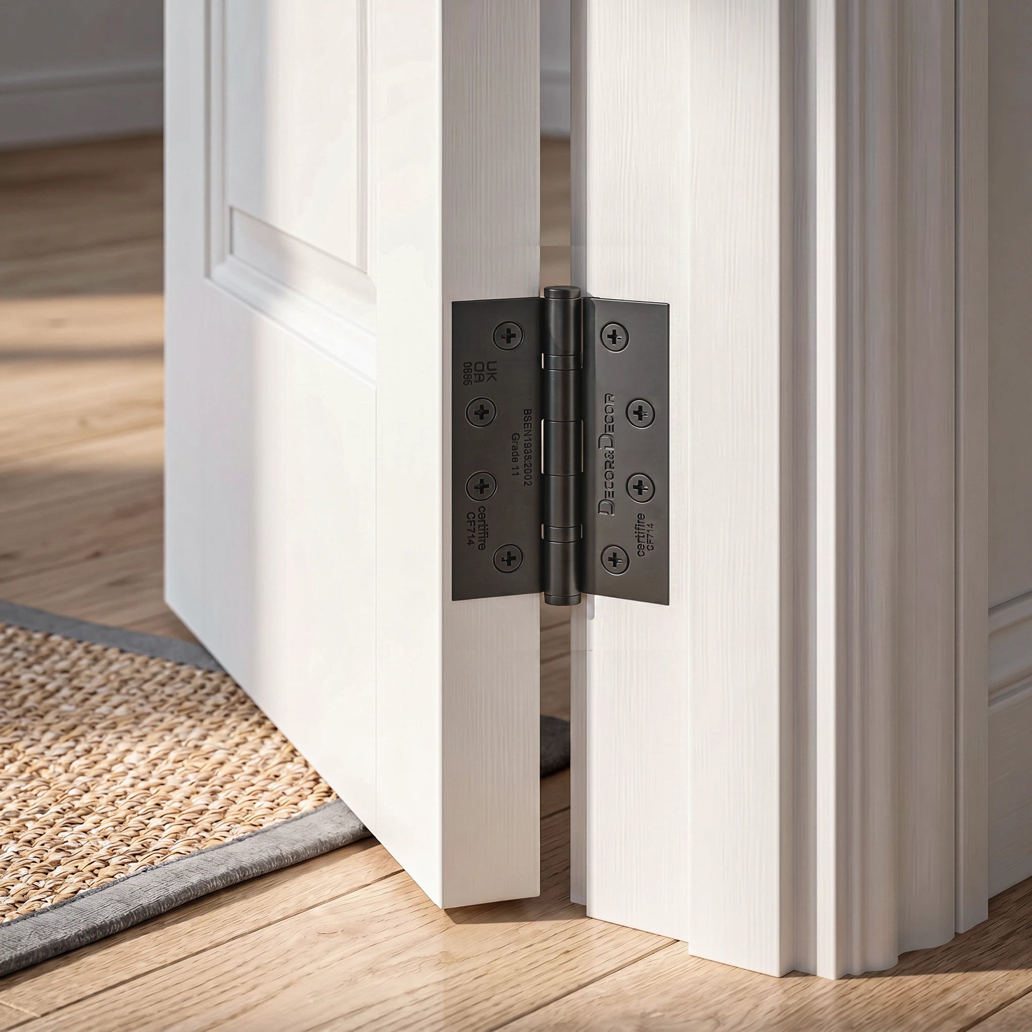 Ball Bearing Fire Rated Door Hinges - 102mm - Pair - Matt Black – in a styled room setting