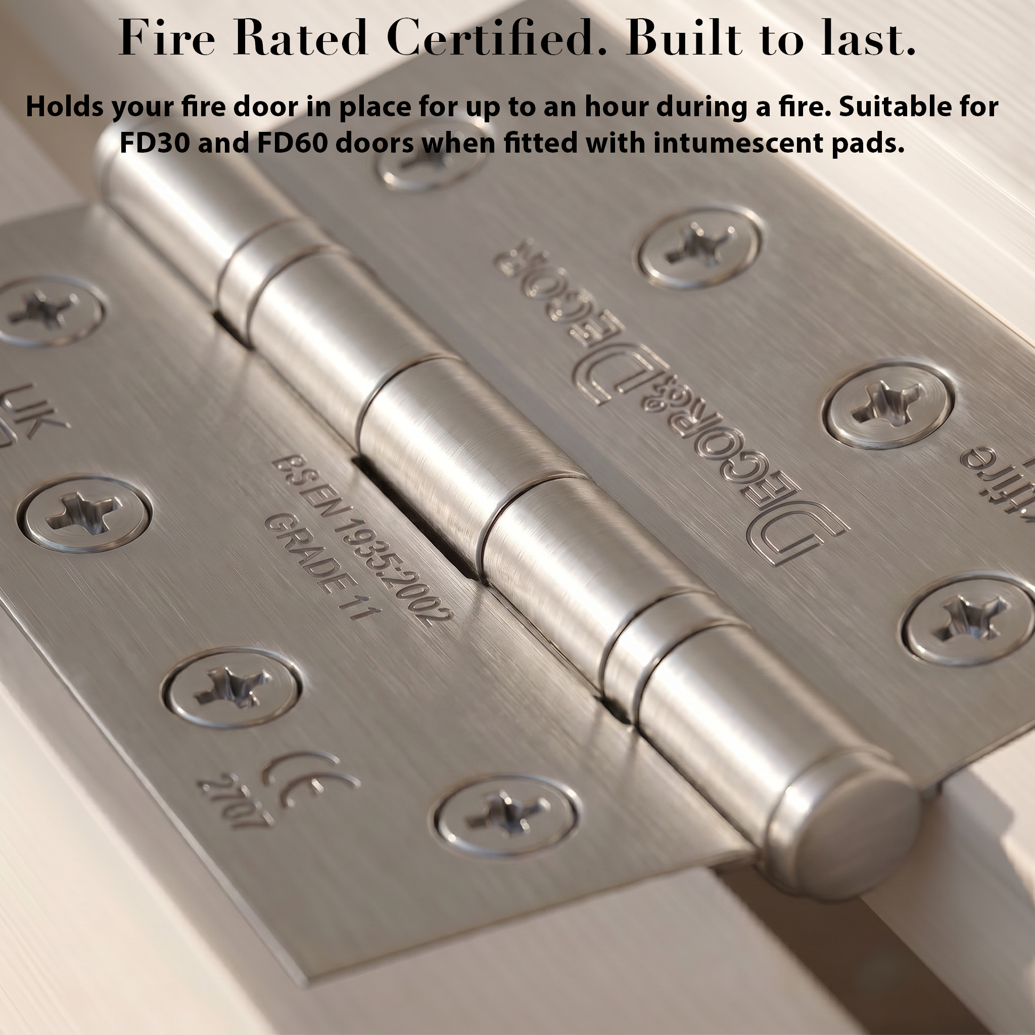 Ball Bearing Fire Rated Door Hinges - 102mm - Pair - Satin Nickel