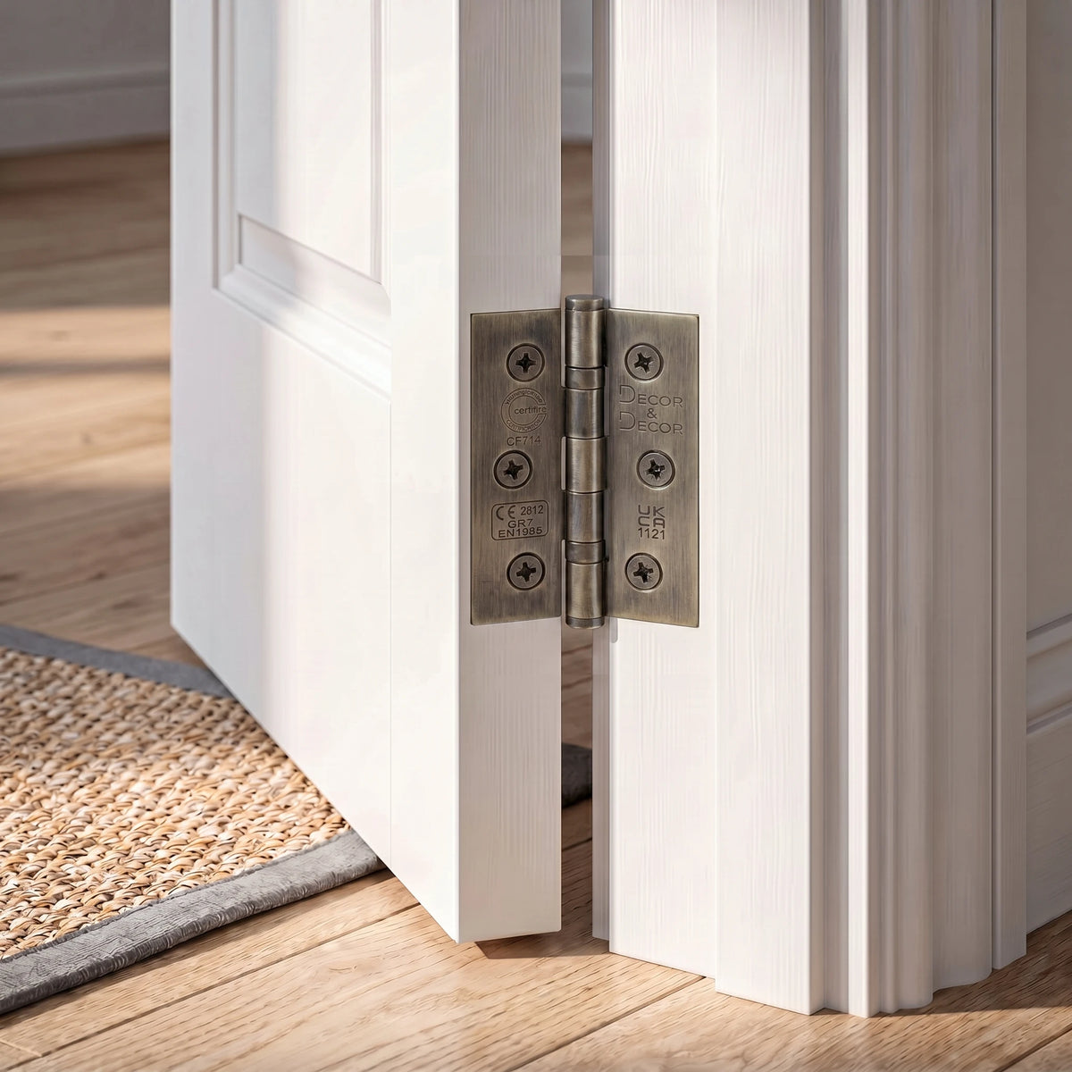 Ball Bearing Fire Rated Door Hinges - 76mm - Pair - Antique Brass – in a styled room setting