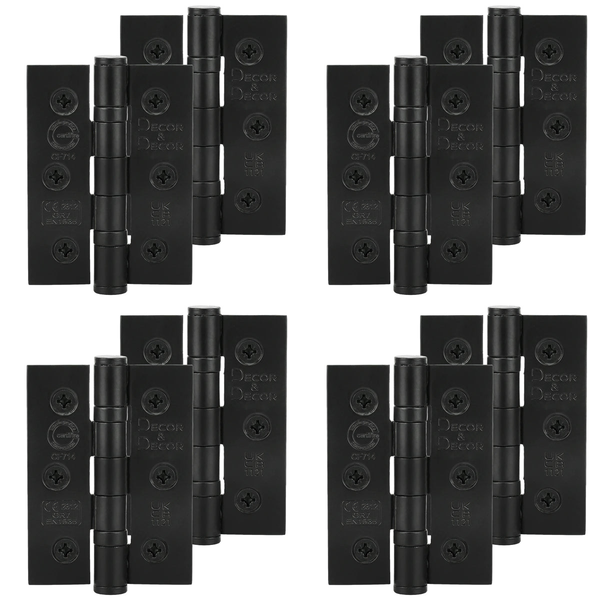 Ball Bearing Fire Rated Door Hinges - 3inch / 76mm - Matt Black - 4 Pairs