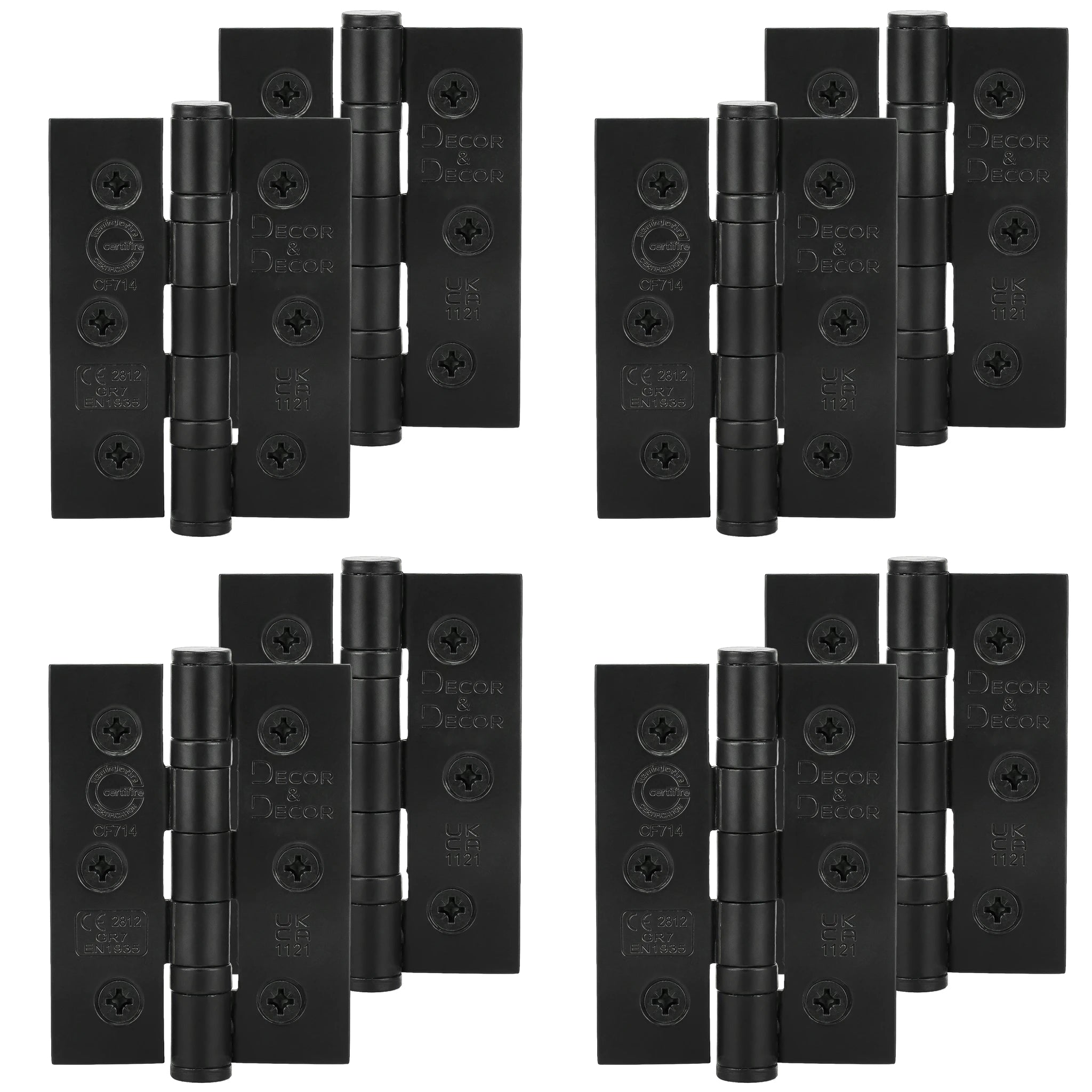 Ball Bearing Fire Rated Door Hinges - 3inch / 76mm - Matt Black - 4 Pairs