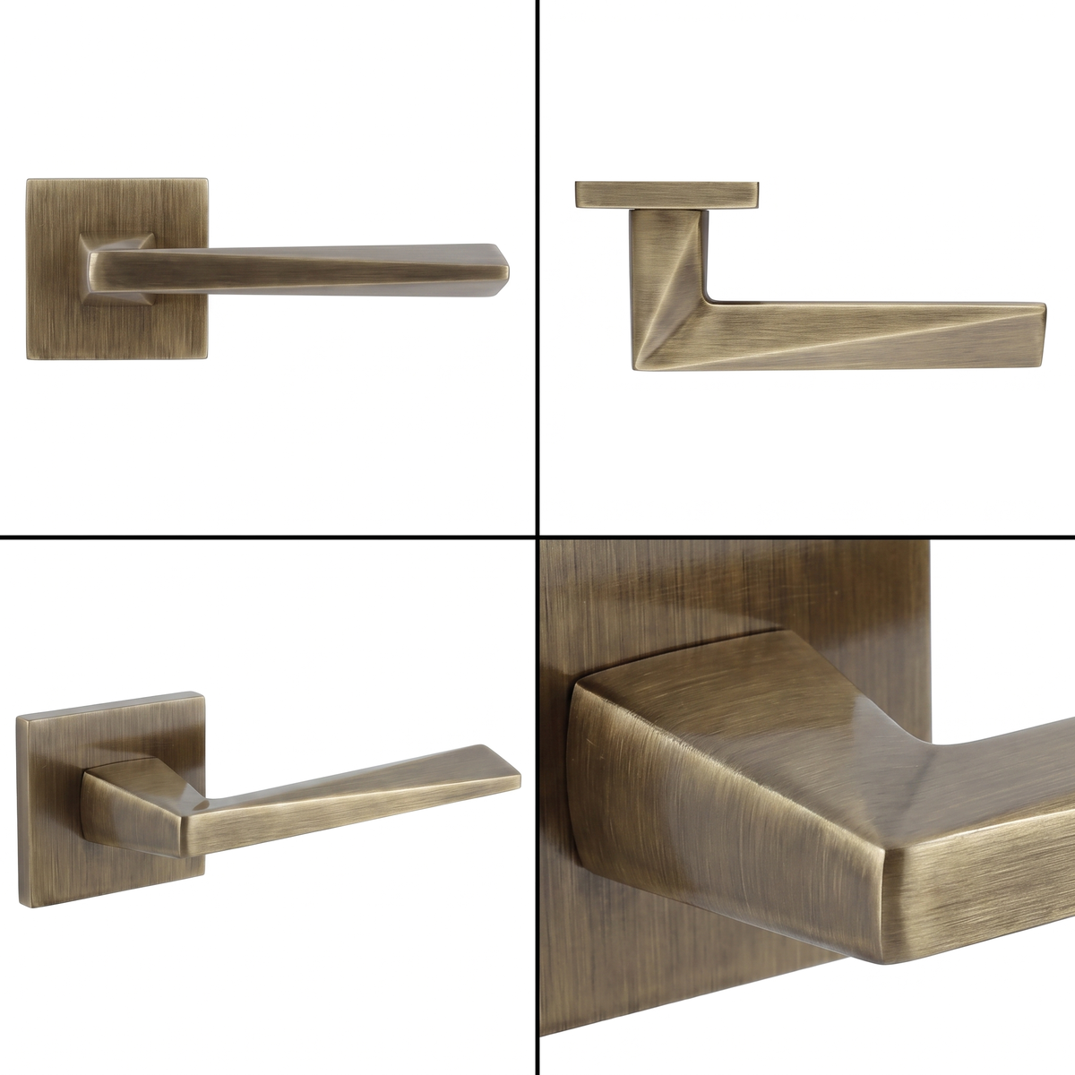 Leda Antique Brass Door Lever Handles – shown from multiple angles