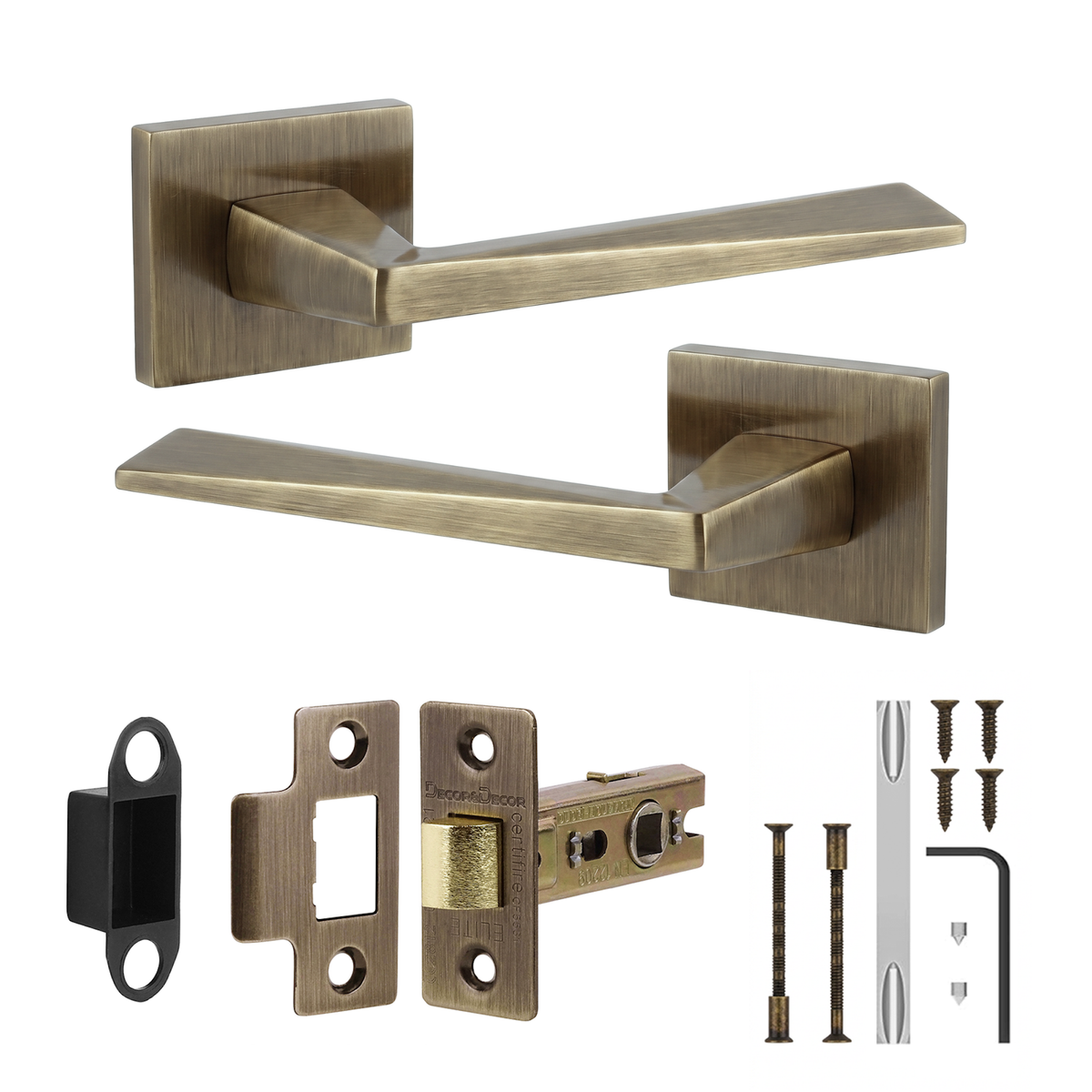 Leda Antique Brass Passage Door Lever Handles - Latch Kit 76mm