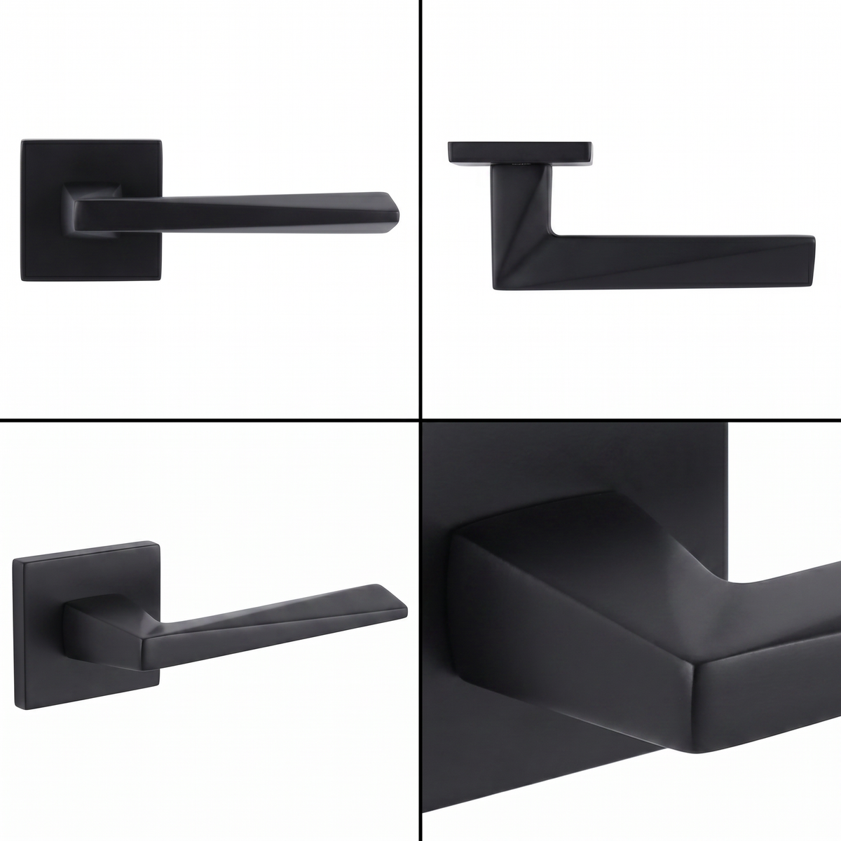 Leda Matt Black Door Lever Handles – shown from multiple angles