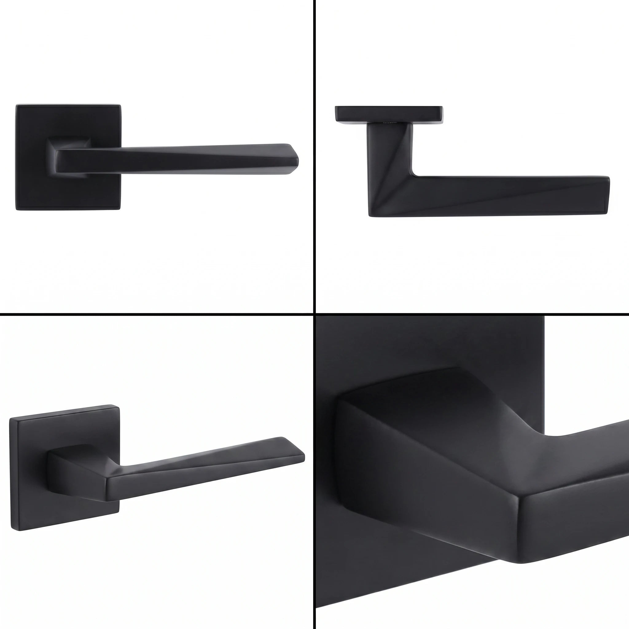 Leda Matt Black Passage Door Handles – shown from multiple angles