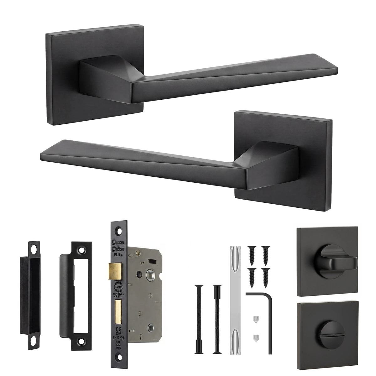 Leda Matt Black Bathroom Door Handles - Bathroom Kit