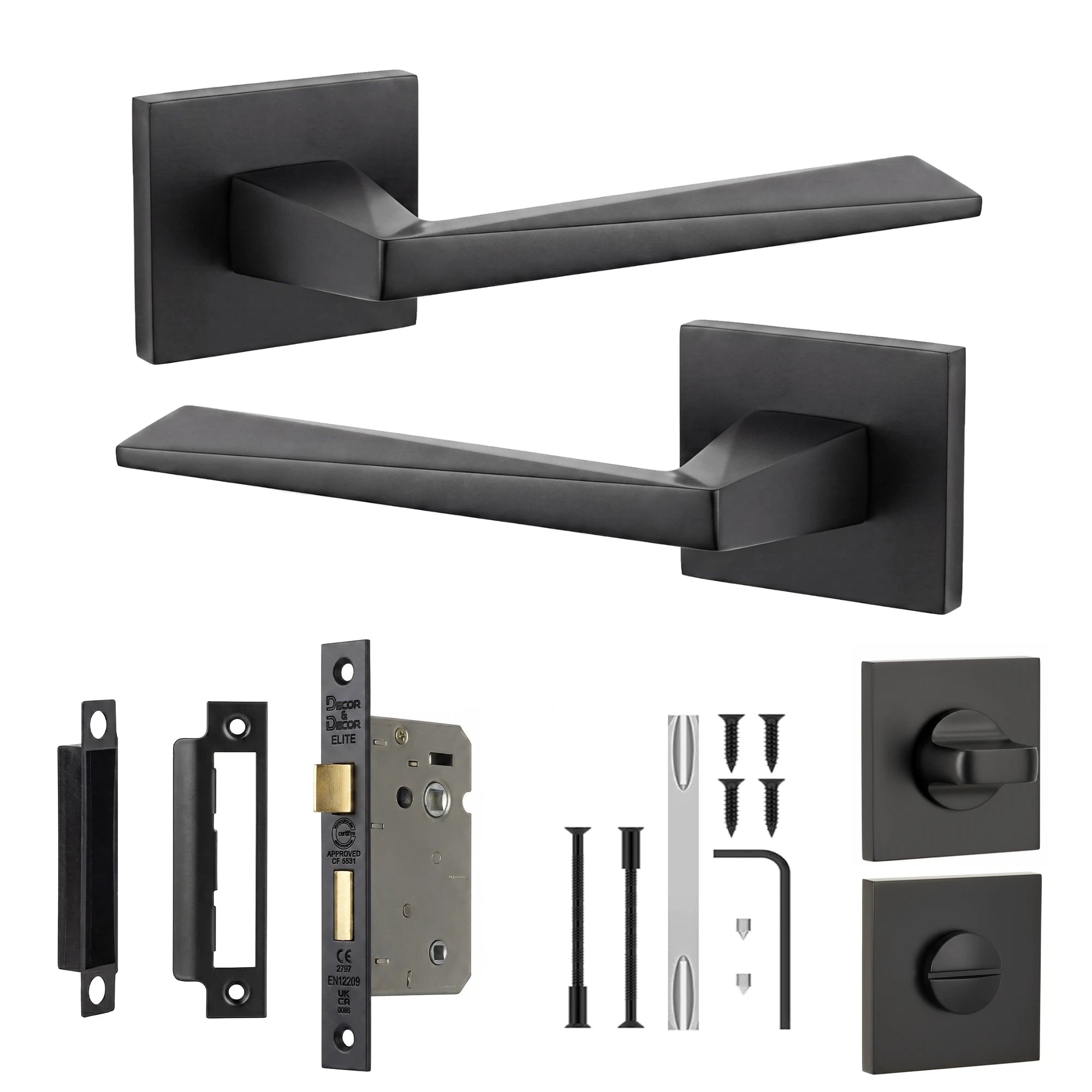 Leda Matt Black Bathroom Door Handles - Bathroom Kit