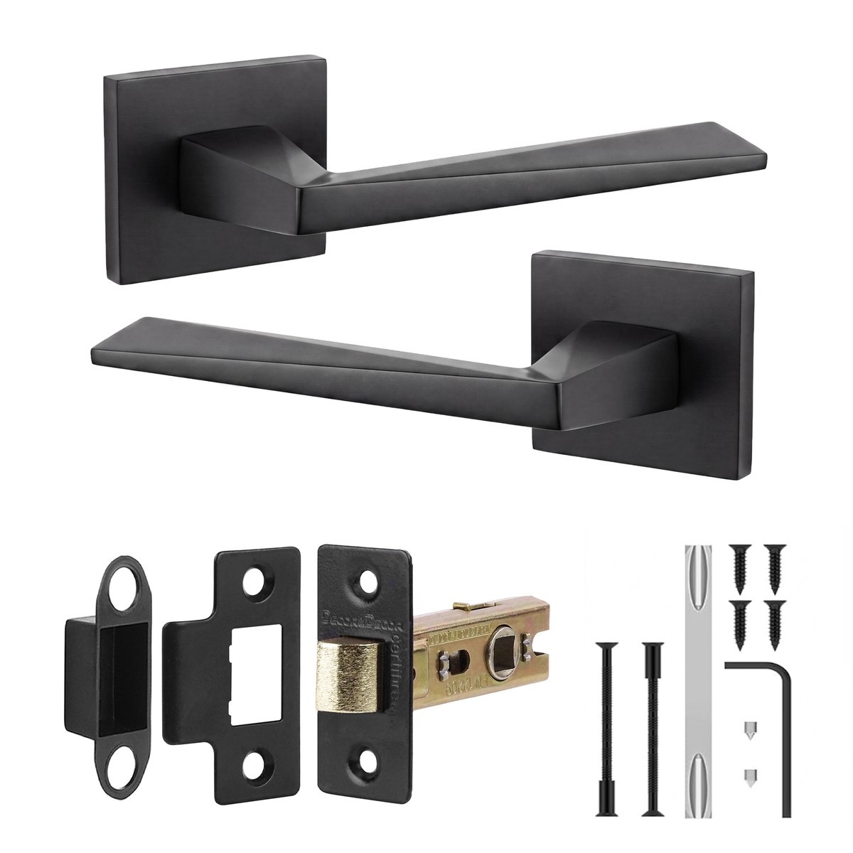Leda Matt Black Passage Door Lever Handles - Latch Kit 76mm