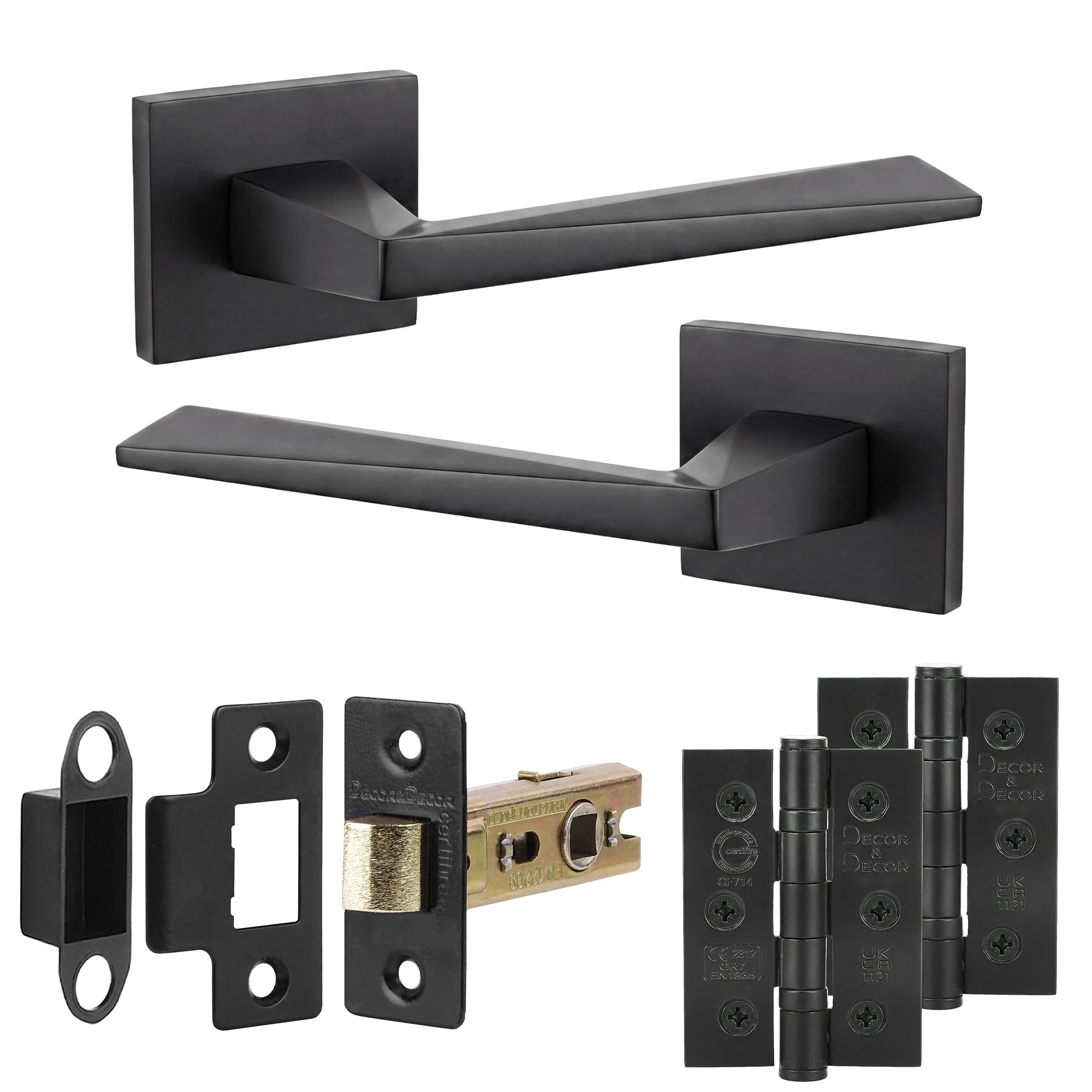 Leda Matt Black Passage Door Handles - Latch and Hinge Set