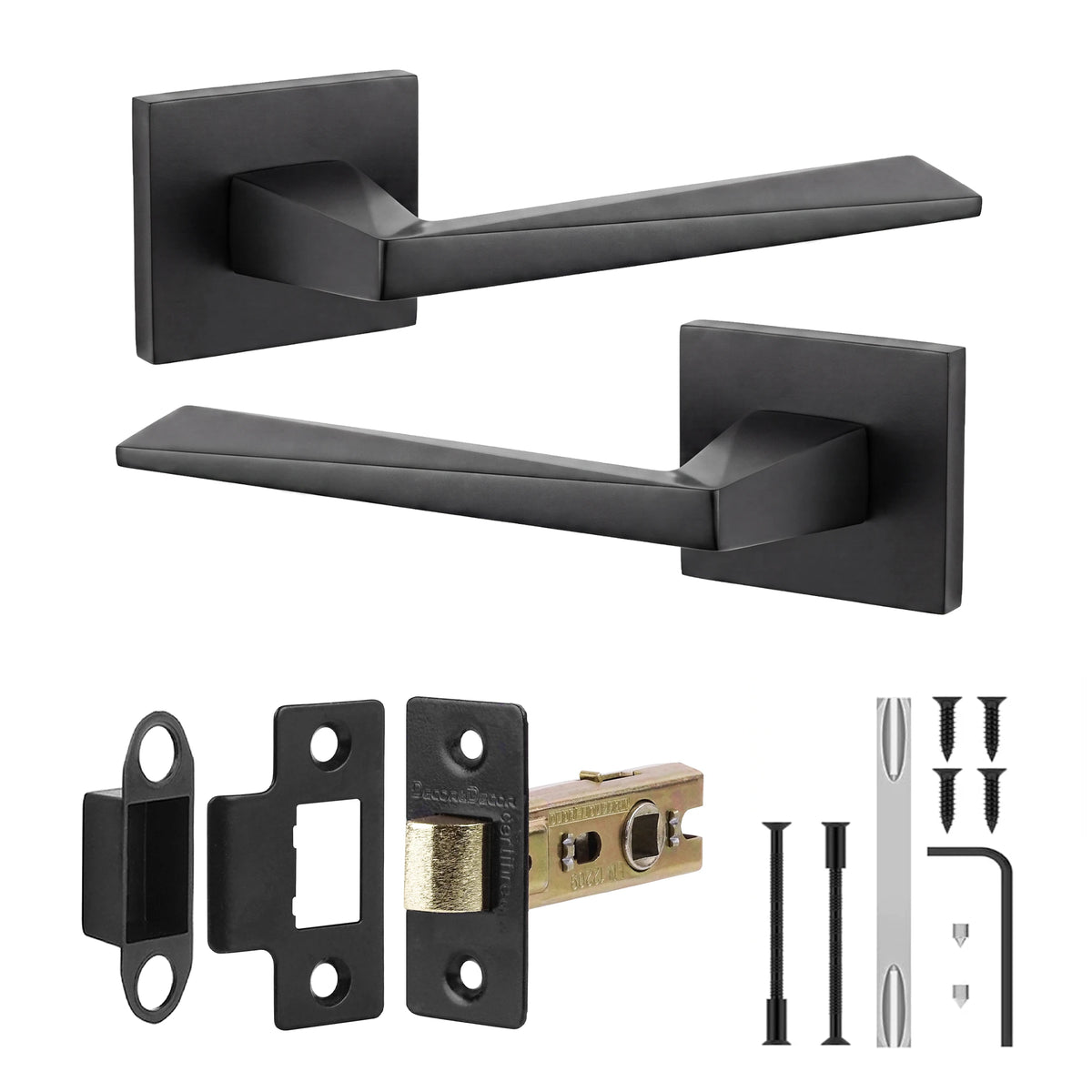 Leda Matt Black Passage Door Handles - Latch Kit Set