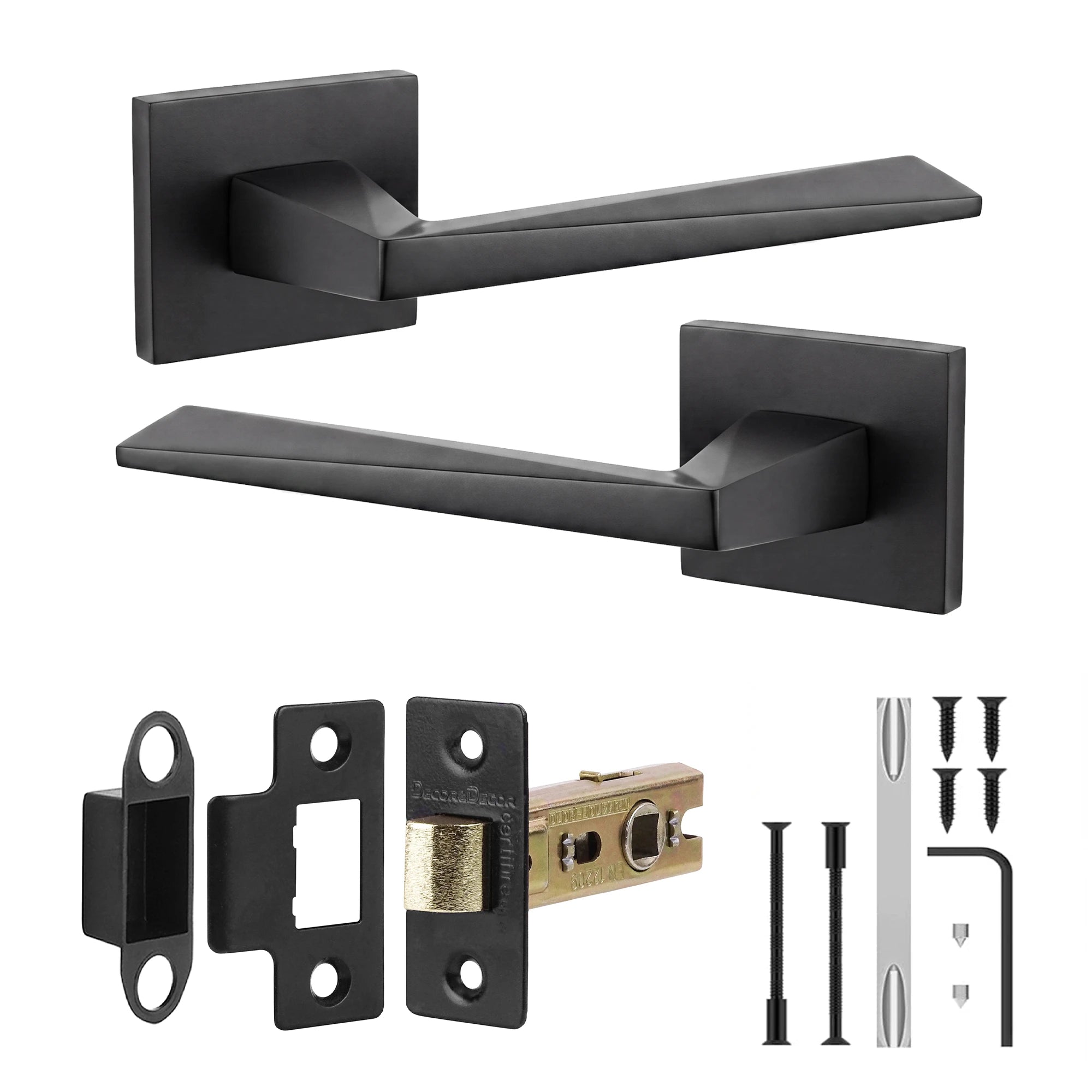 Leda Matt Black Passage Door Handles - Latch Kit Set