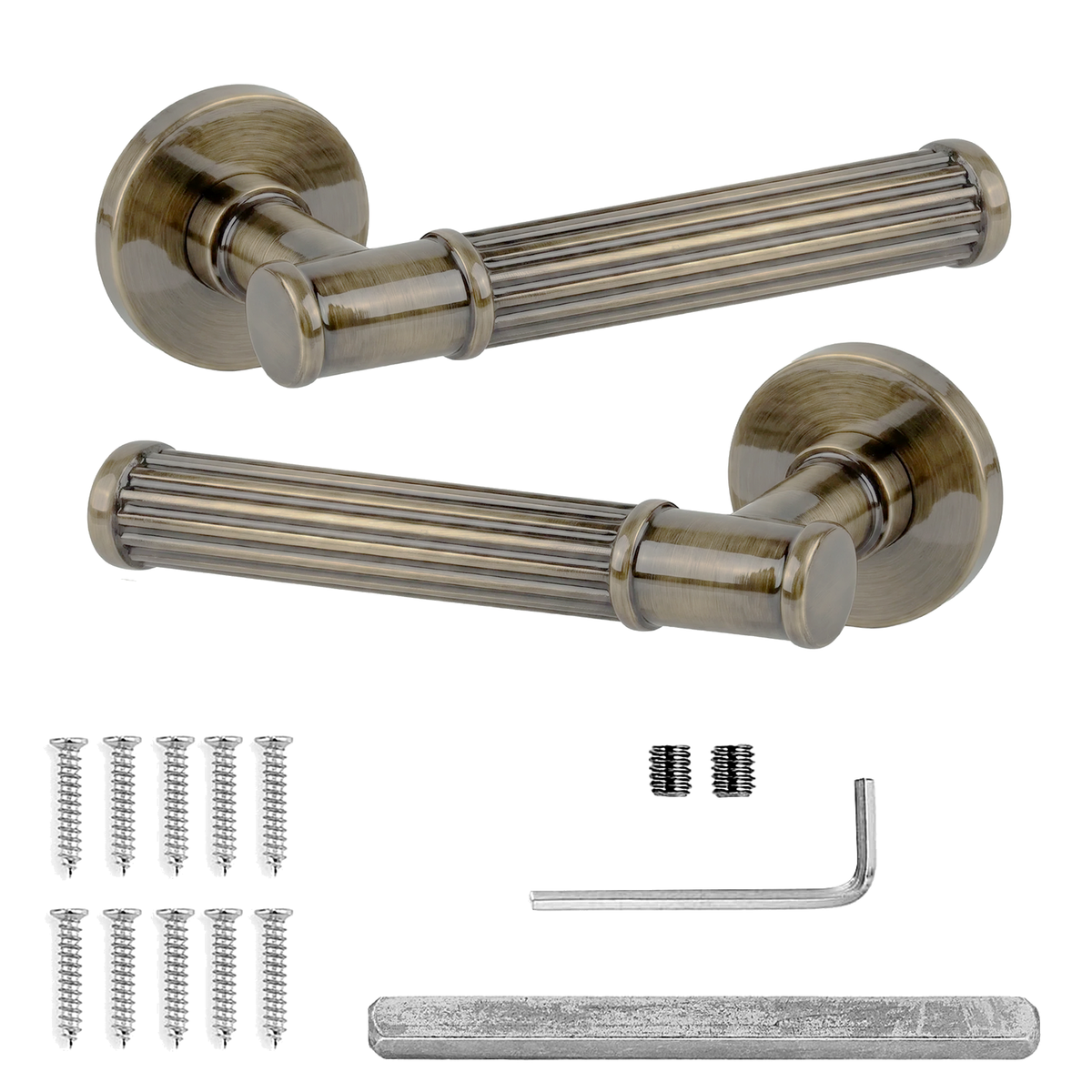 Leto Antique Brass Door Lever Handles - Pair of Handles