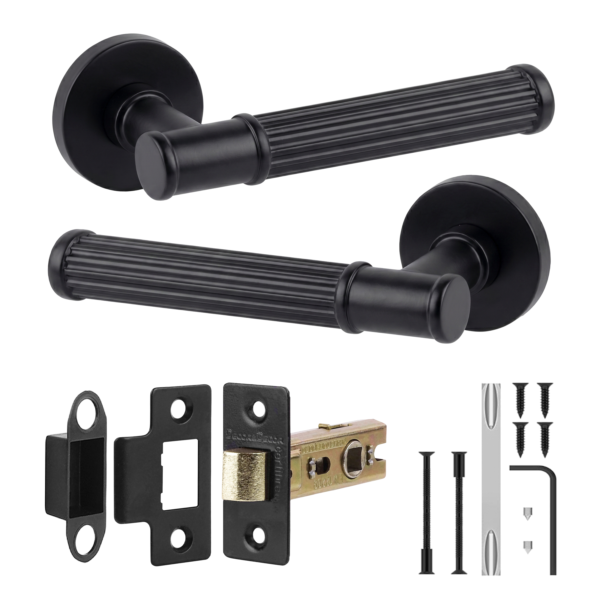 Leto Matt Black Passage Door Lever Handles - Latch Kit 76mm
