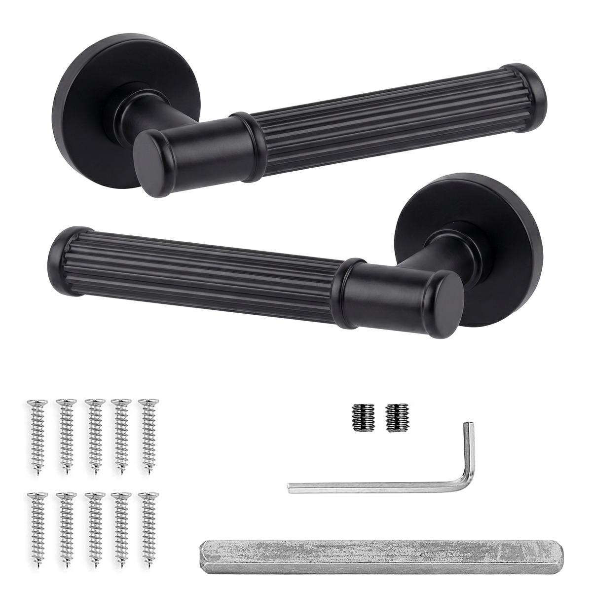 Leto Matt Black Door Lever Handles - Pair of Handles