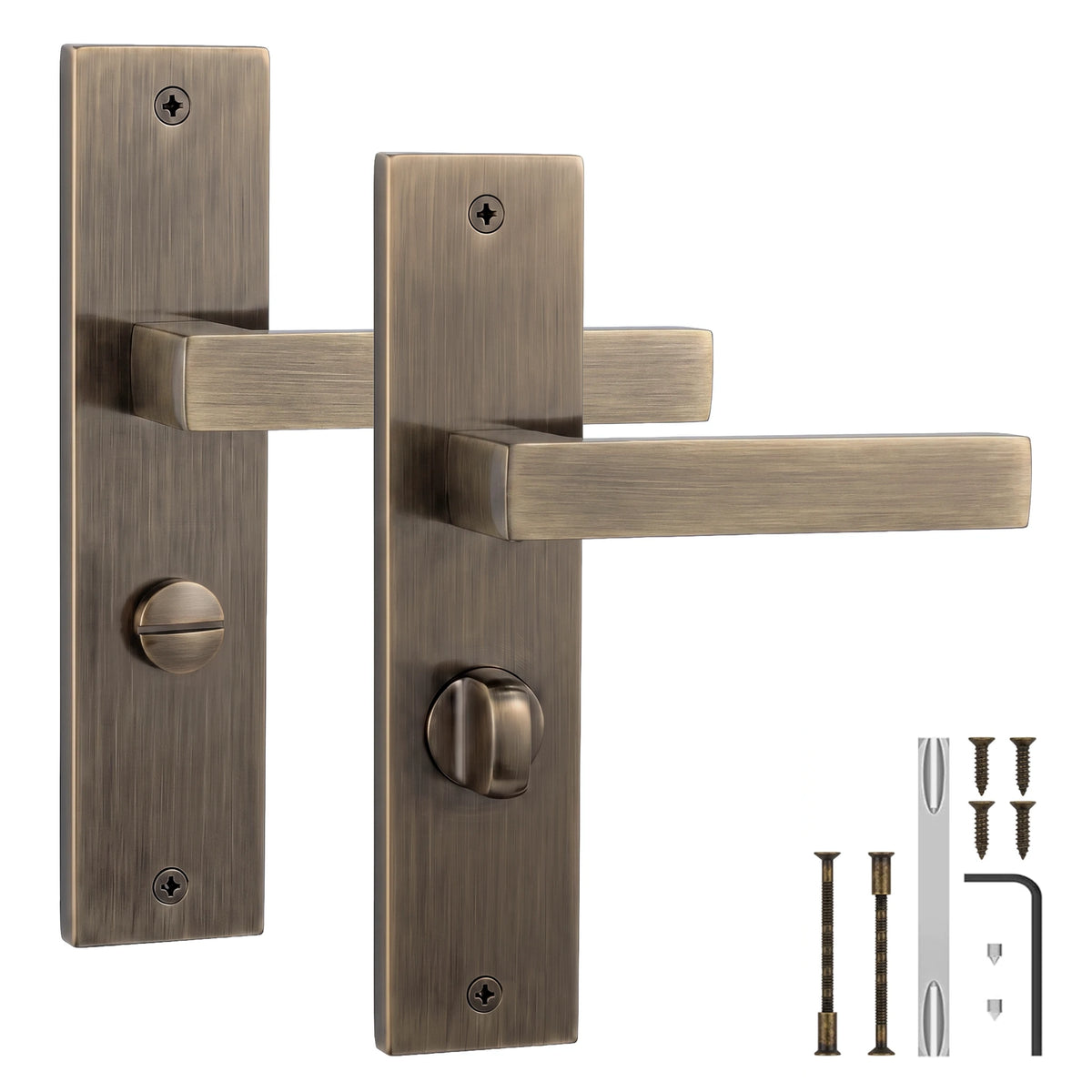 Lumina Antique Brass Door Lever Handles on Backplate - WC Turn