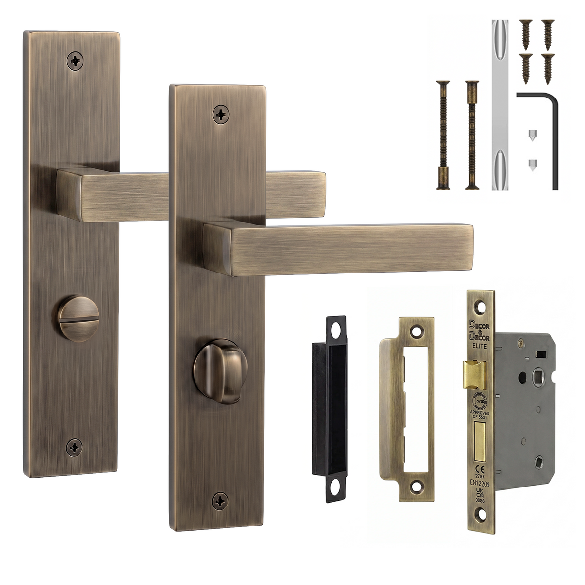 Lumina Antique Brass Bathroom Door Lever Handles on Backplate - Bathroom Kit 76mm
