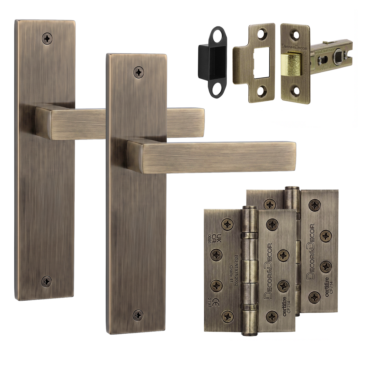 Lumina Antique Brass Passage Door Lever Handles on Backplate - Hinge Kit 102mm