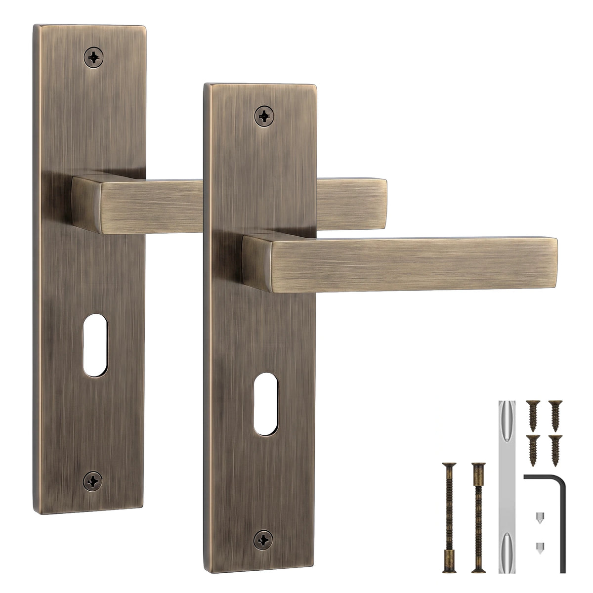 Lumina Antique Brass Door Lever Handles on Backplate - Key Hole