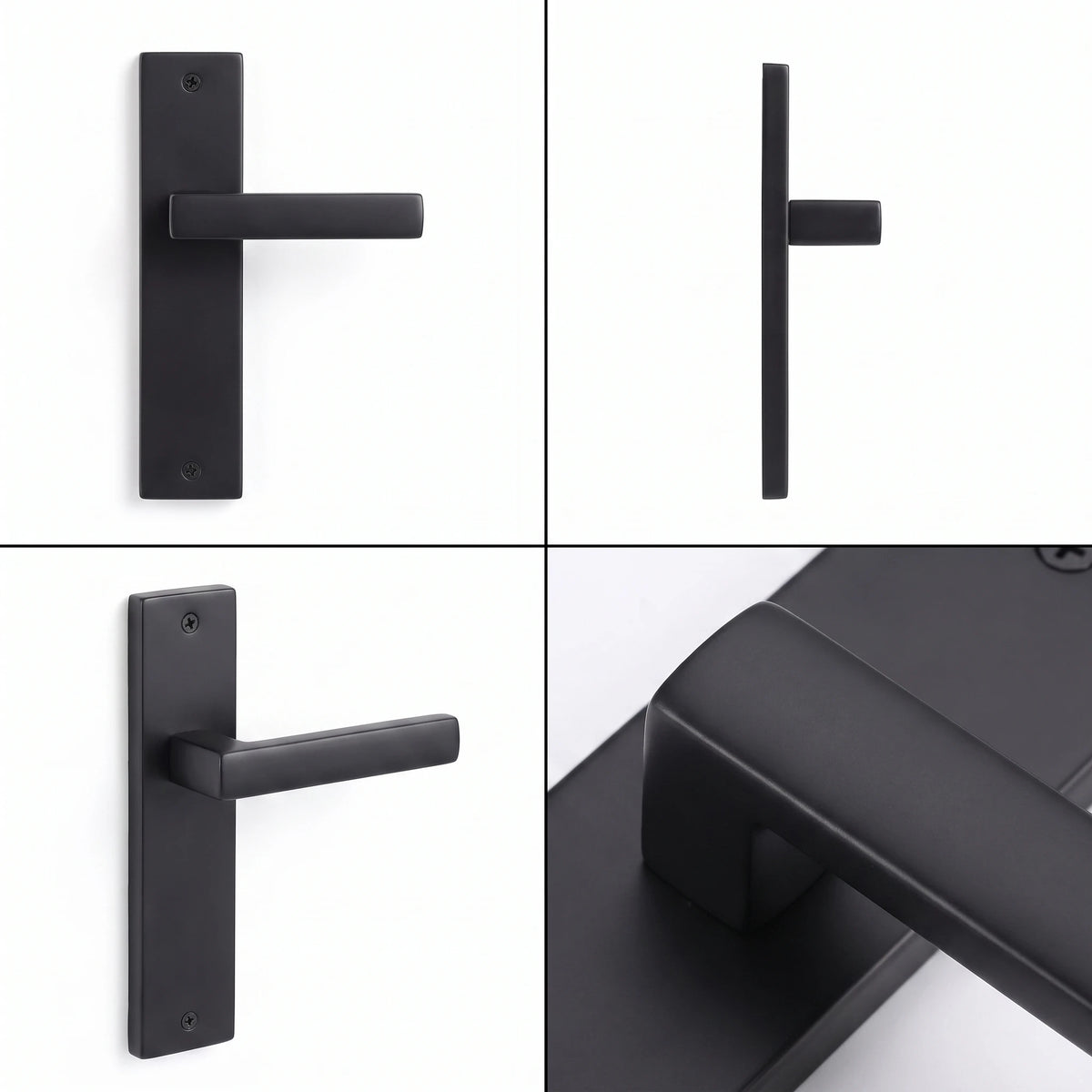Lumina Matt Black Passage Door Handles on Backplate – shown from multiple angles